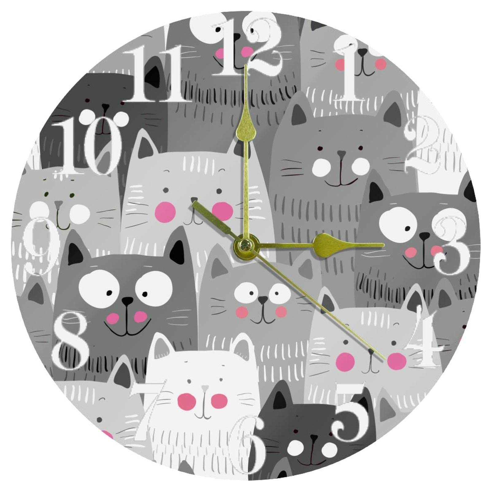 Horloge chat gris silencieuse 25 cm pour cuisine et bureau
