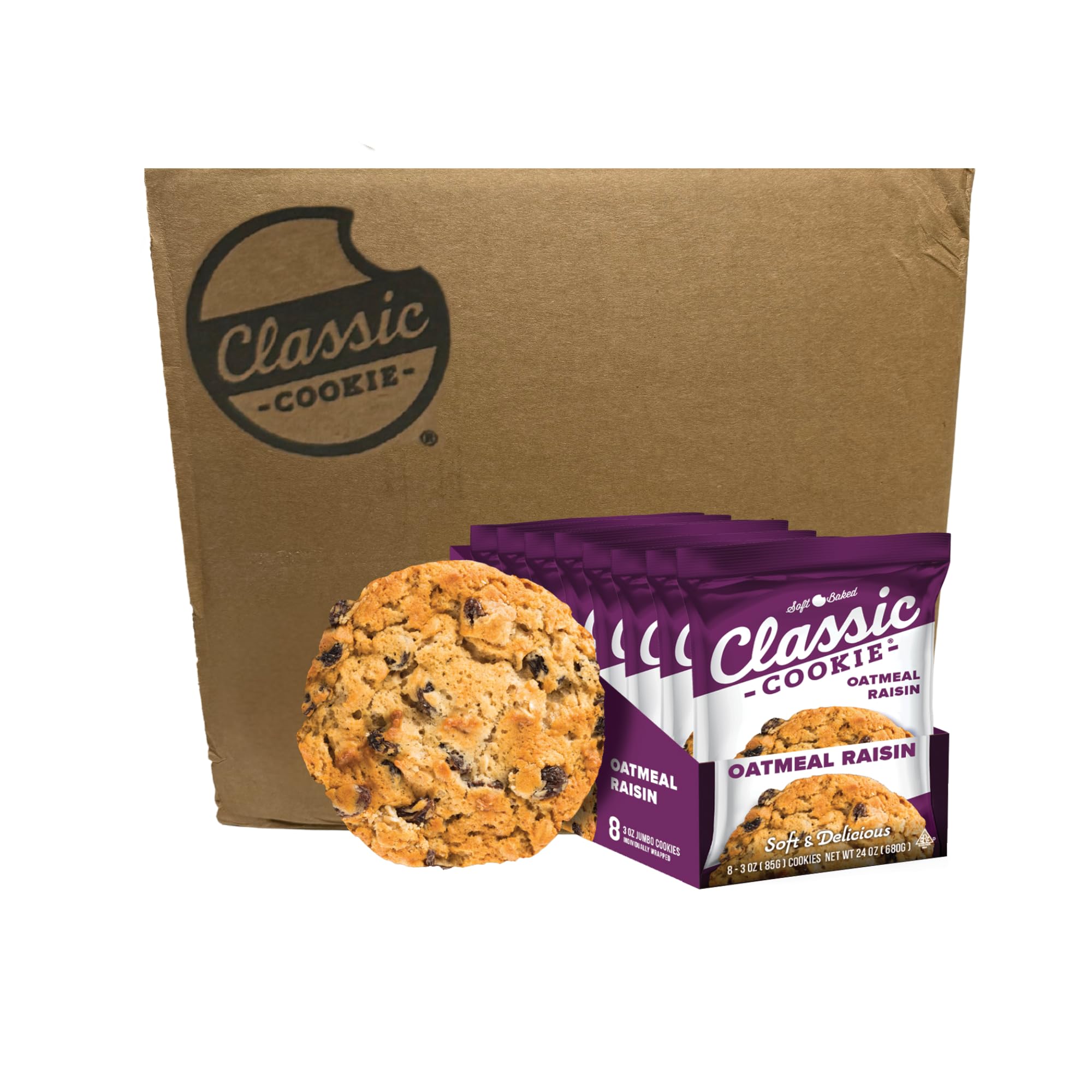 Classic Cookie Soft Baked Oatmeal Raisin Cookies, Full Case of 12 Boxes, 96 Individually Wrapped Cookies