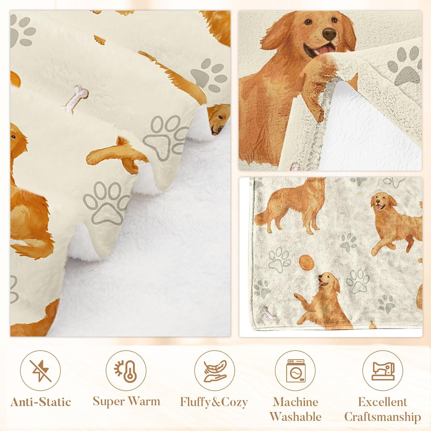 Golden Retriever Blanket for Dog Lovers, Golden Retriever Gifts for Women, Soft Flannel Throw Blanket for Humans Adults Friend, Birthday Blanket Gifts for Christmas Thanksgiving Day 40x50 - Image 6