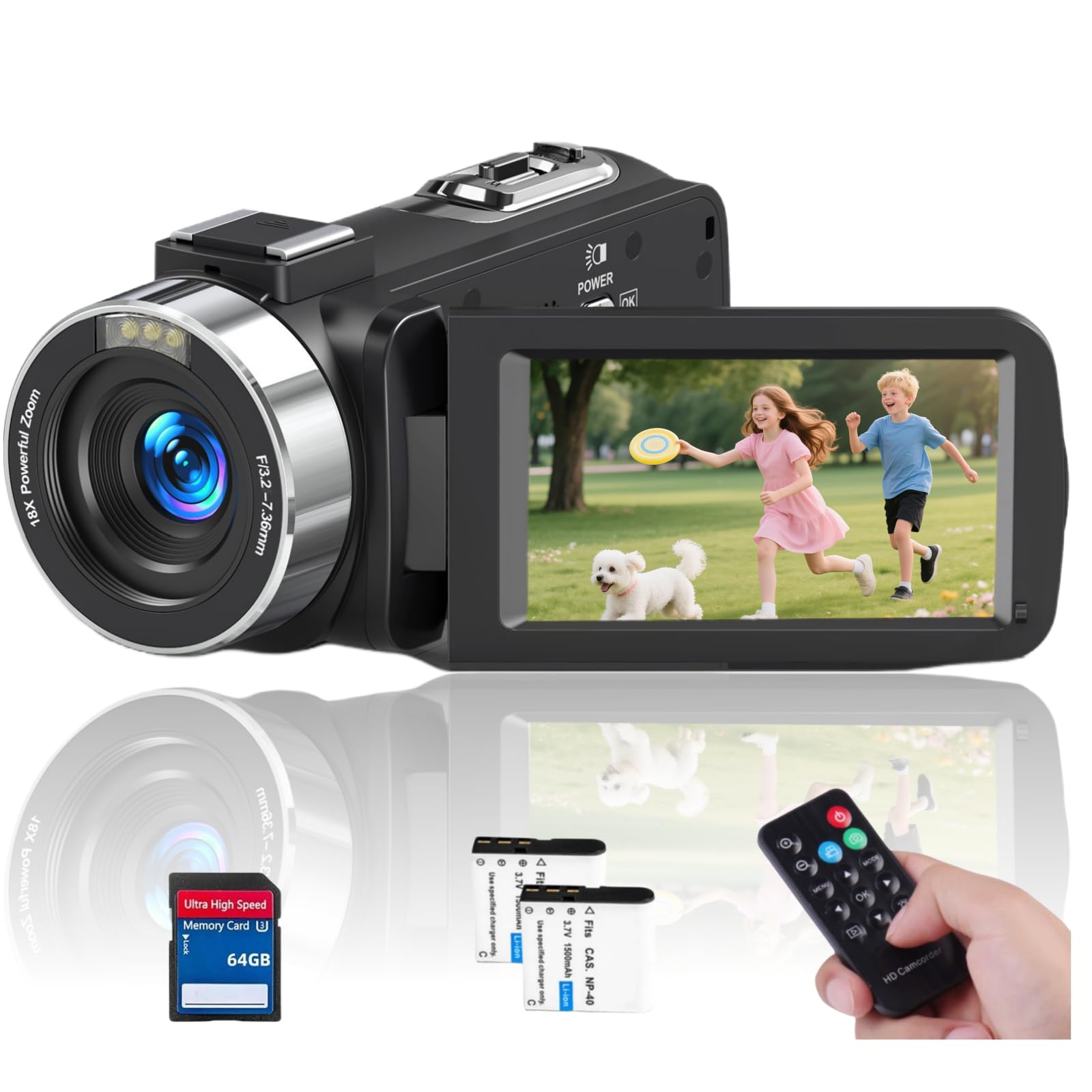 Video Camera 4K Camcorder 75MP YouTube Vlogging Camera 64G SD Card and 2 Batteries 18X Digital Zoom Webcam 270 Degree Rotation Screen Recording While Charging video camera for computer/ filming-image-11