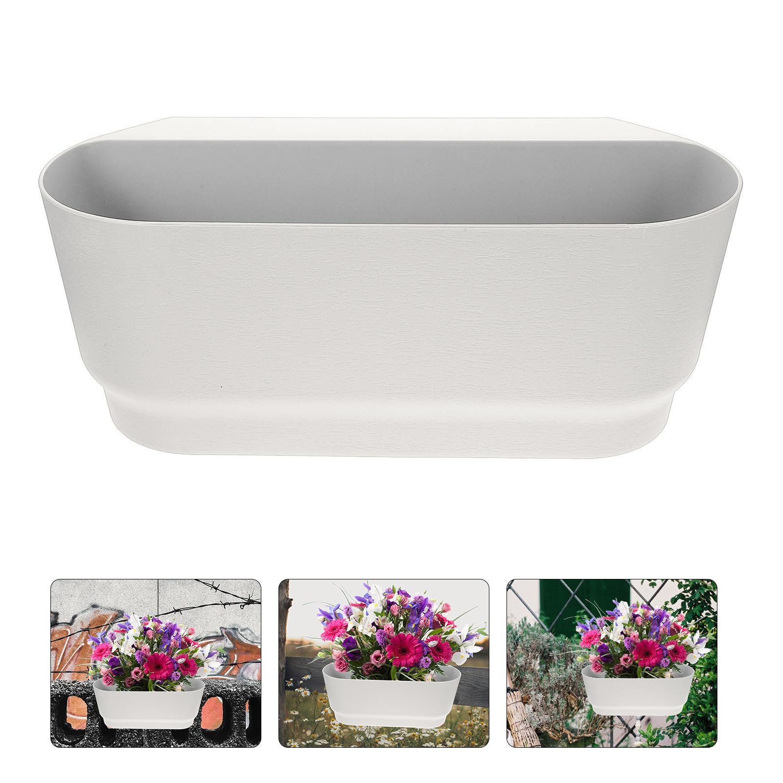 Jardinière Suspendue Pot de Fleurs en Plastique Blanc pour Balcon Design Robuste avec Fente Médiane pour Jardin et Restaurant