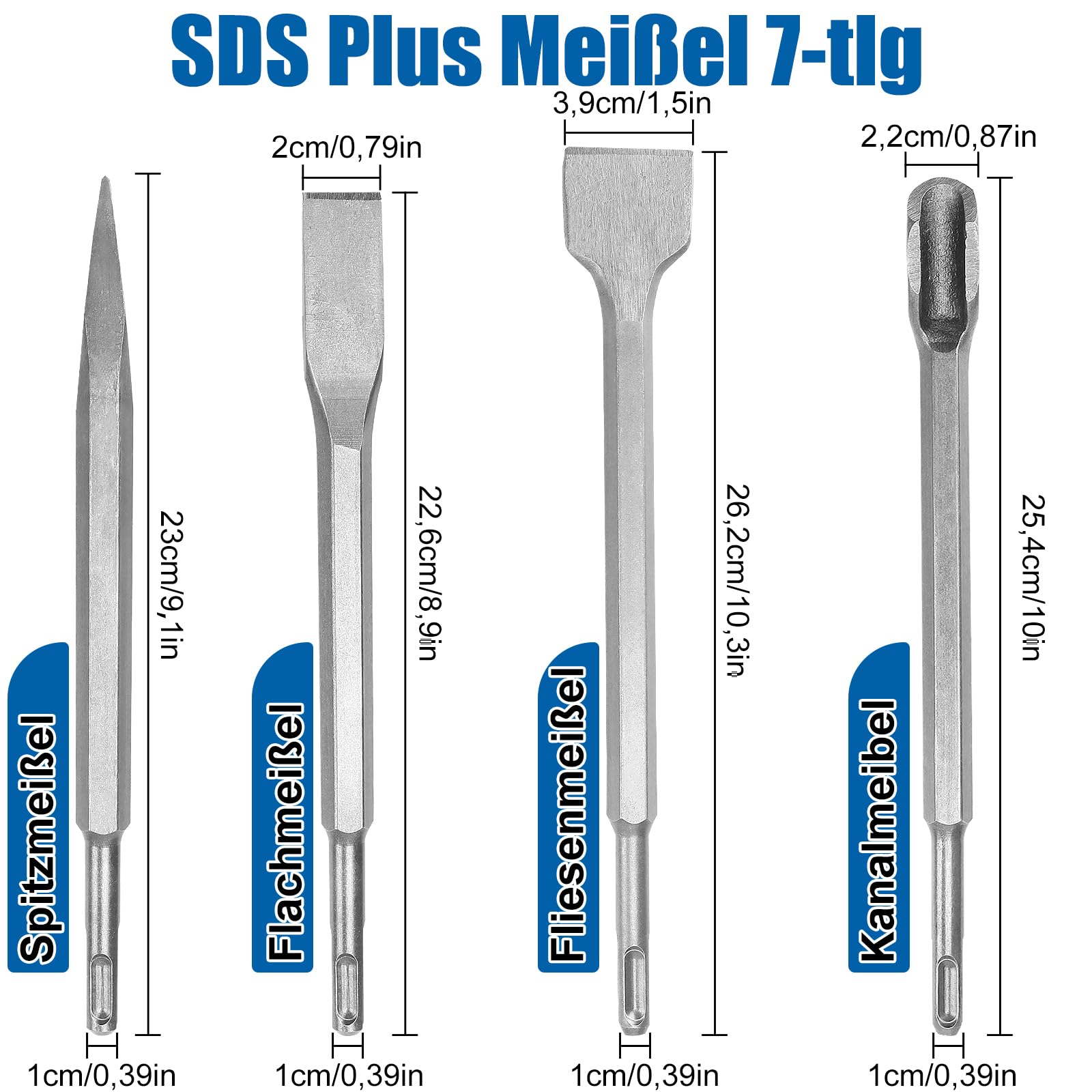 7 Scalpelli SDS Plus Per Martello Demolitore - Per Piastrelle, Calcestruzzo, Muratura - Foto 7