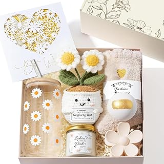 Geschenke für Frauen Freundin, Positive Kartoffel Geschenkset, Trinkgläser Geburtstagsgeschenk für Frauen, Mama, Schwester, Kollegin, Wellness Entspannung Geschenk mit Duftkerze