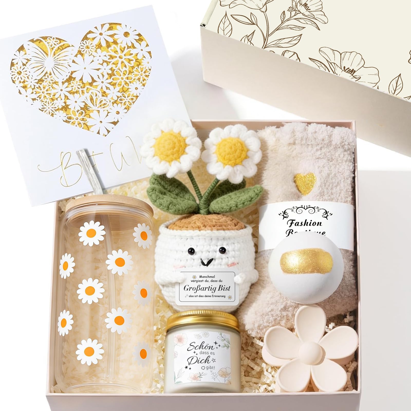 Geschenke für Frauen Freundin, Positive Kartoffel Geschenkset, Trinkgläser Geburtstagsgeschenk für Frauen, Mama, Schwester, Kollegin, Wellness Entspannung Geschenk mit Duftkerze