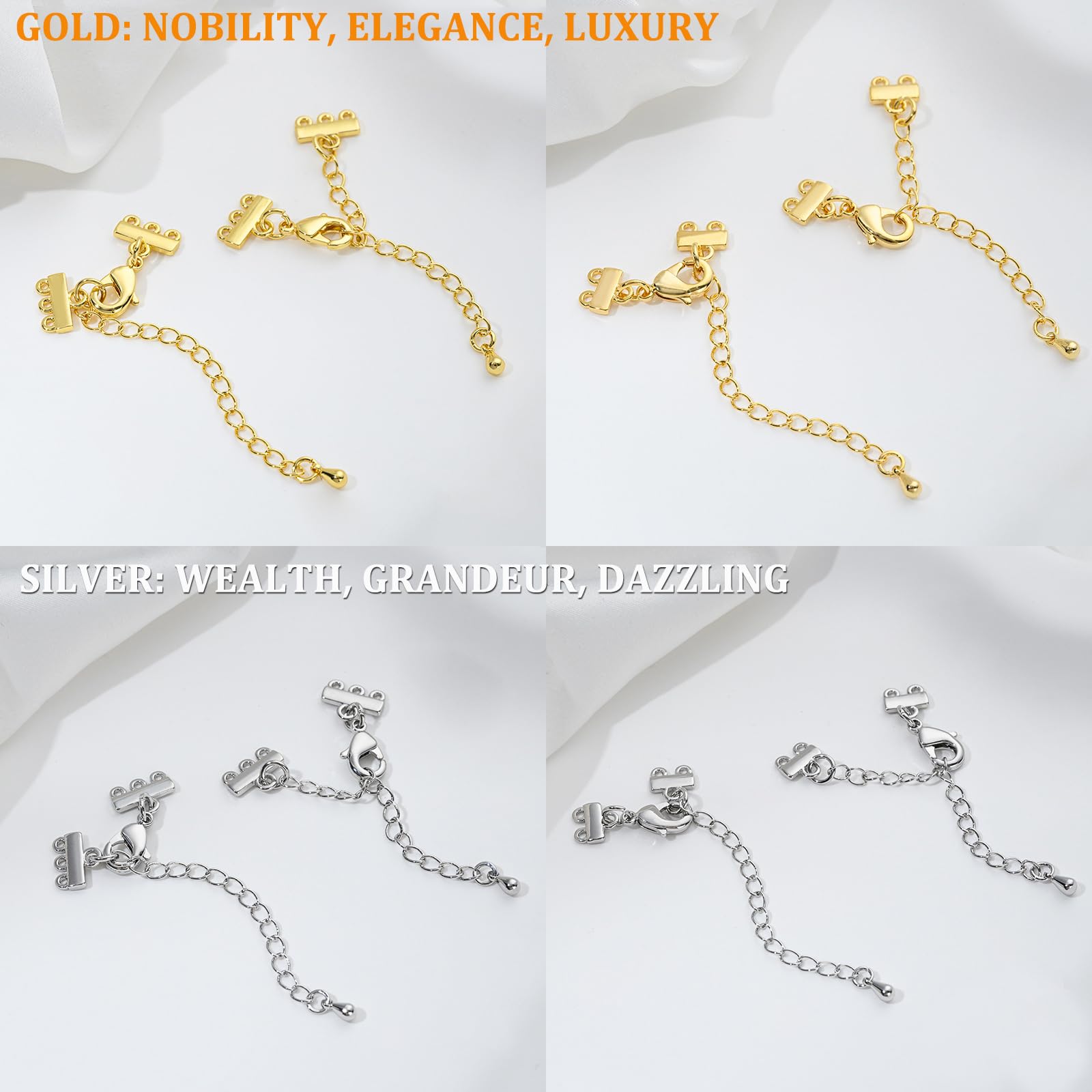Pack of 4 Chain Clasps, 2/3 Strands Layered Necklace Clasp - Image 3