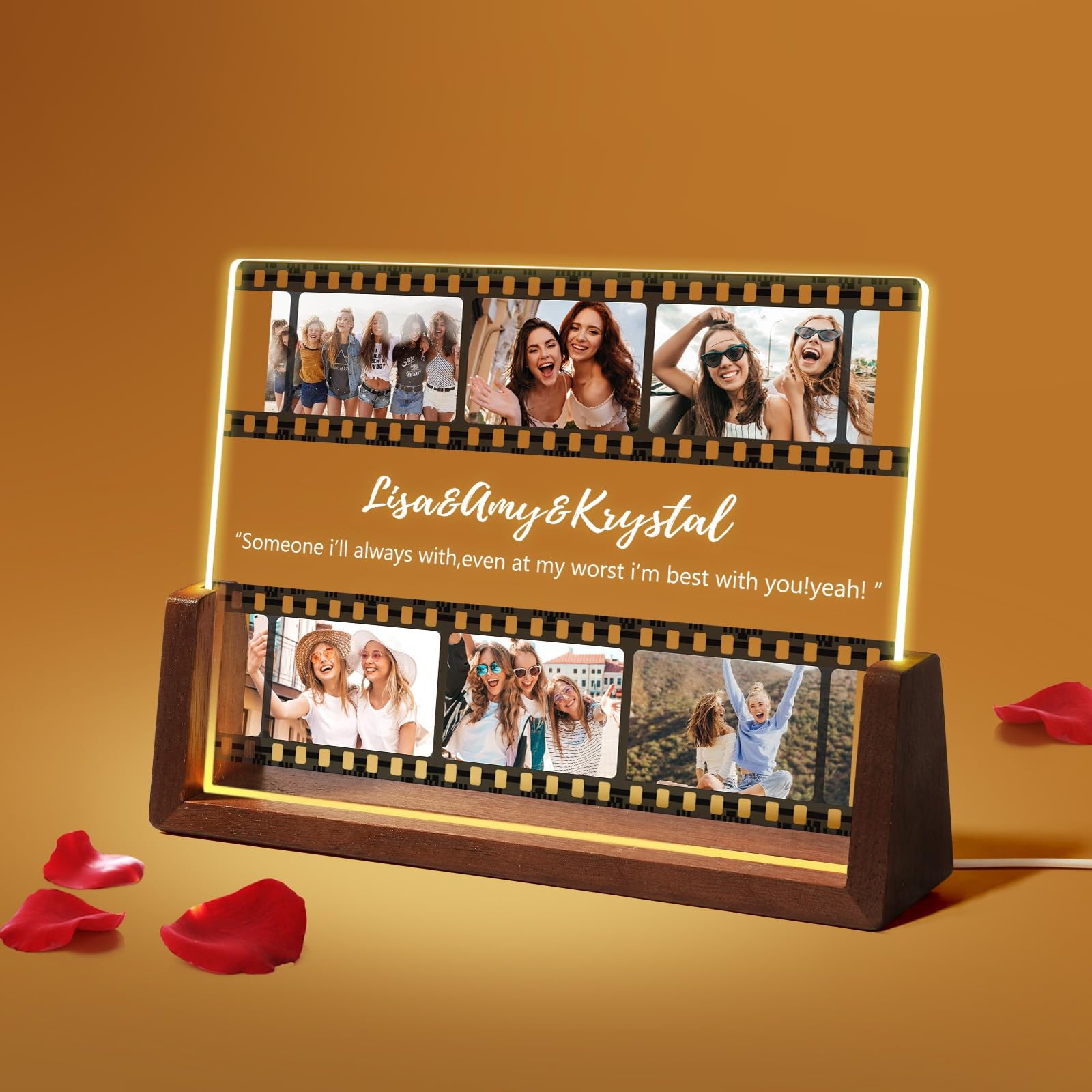 Takezuaa Personalized Birthday Gifts for Her Him Friends,Custom Plaque Night Light with Photos for Boyfriend Girlfriend,Customized LED Walnut Picture Frame for Christmas Anniversary Wedding,Sty 06