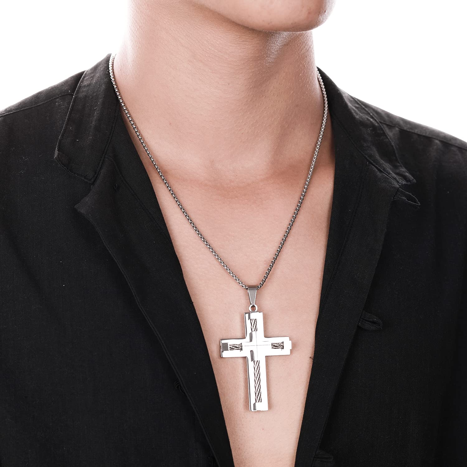Collar de cruz para hombre, acero inoxidable 316L, colgante grande de Jesucristo, Acero inoxidable 5
