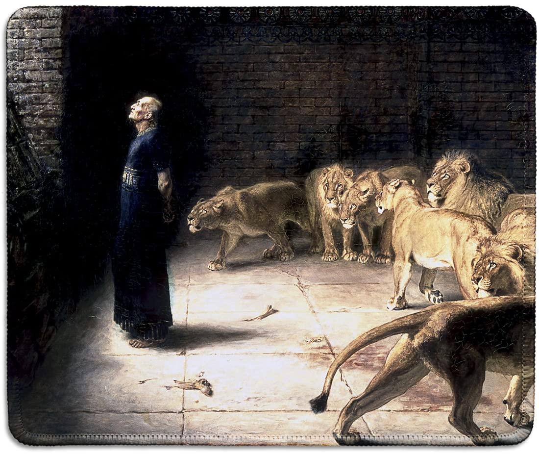 dealzEpicArt Mousepad - Natural Rubber Mouse Pad with Famous Fine Art Painting of Daniel's Answer to The King (Daniel in The Lions' Den), 1890 by Briton Rivière - Stitched Edges - 9.5x7.9 inches