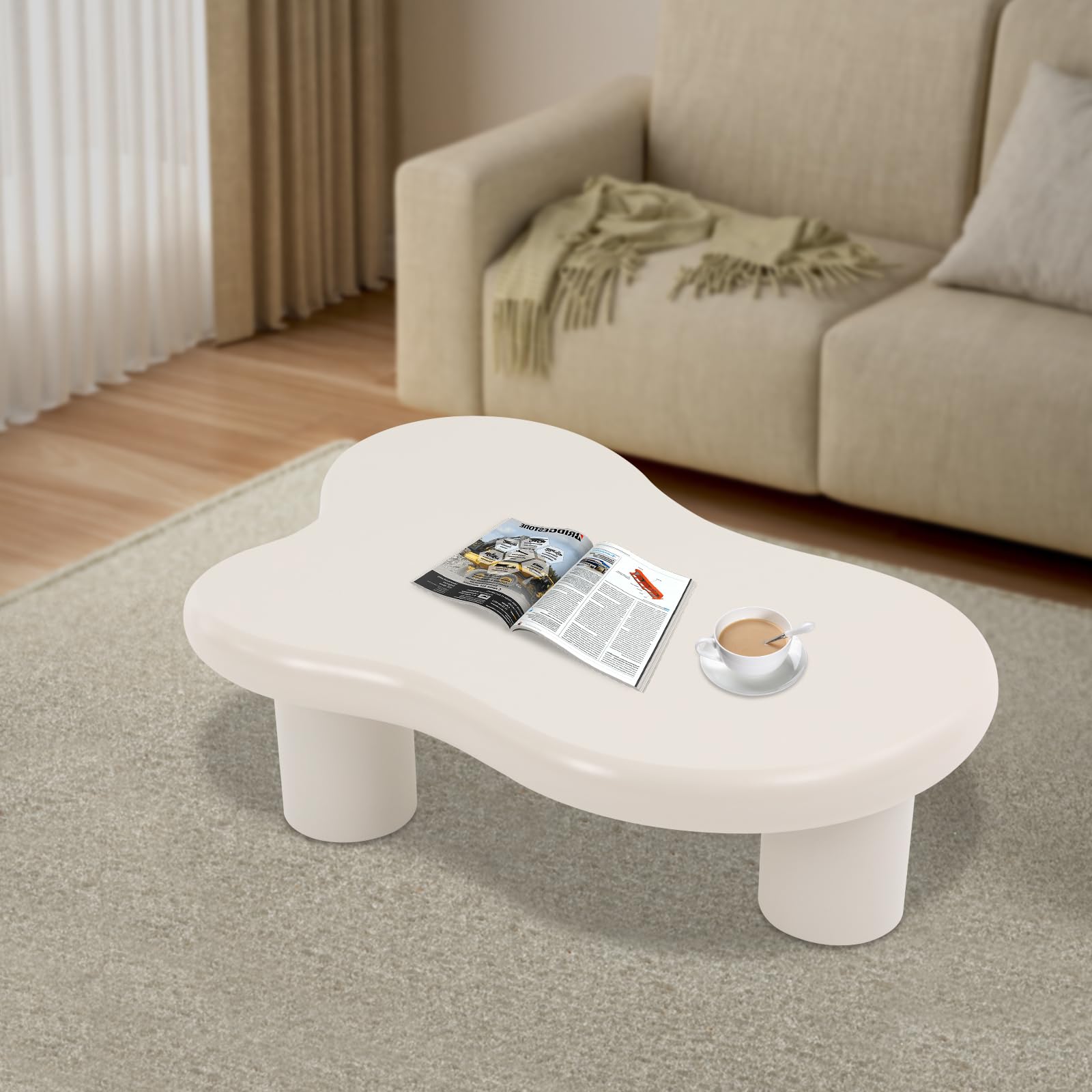 Tavolino moderno a forma di nuvola, bianco a forma di nuvola, 100 x 70 cm, elegante tavolino con 3 gambe per soggiorno e divano