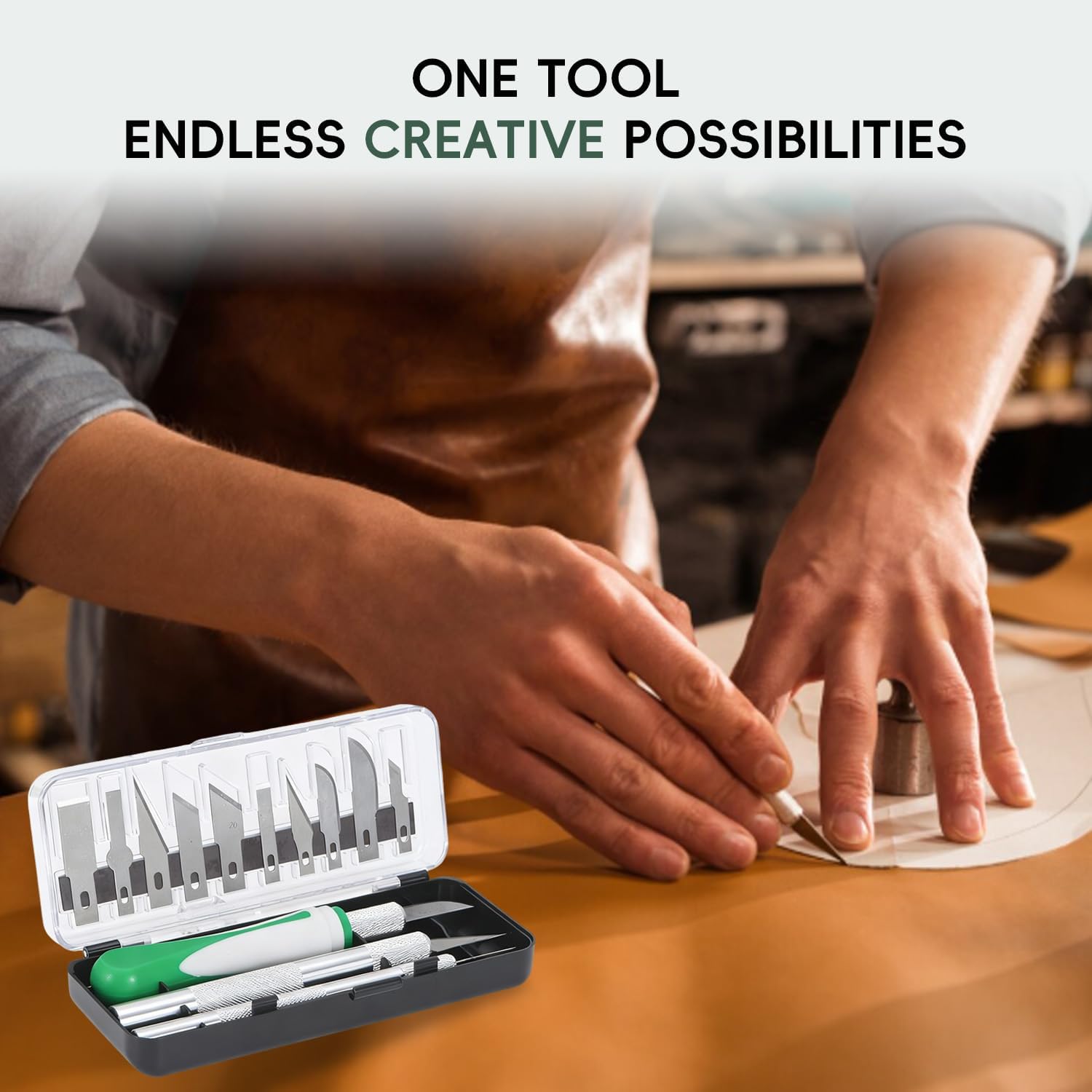 16 Pcs Professional Craft Knife Set, Precision Craft Knife with Assorted Blades, Razor Sharp with Case for Carving, Wood, Modeling, DIY, Scrapbooking, and Art Projects (Green)