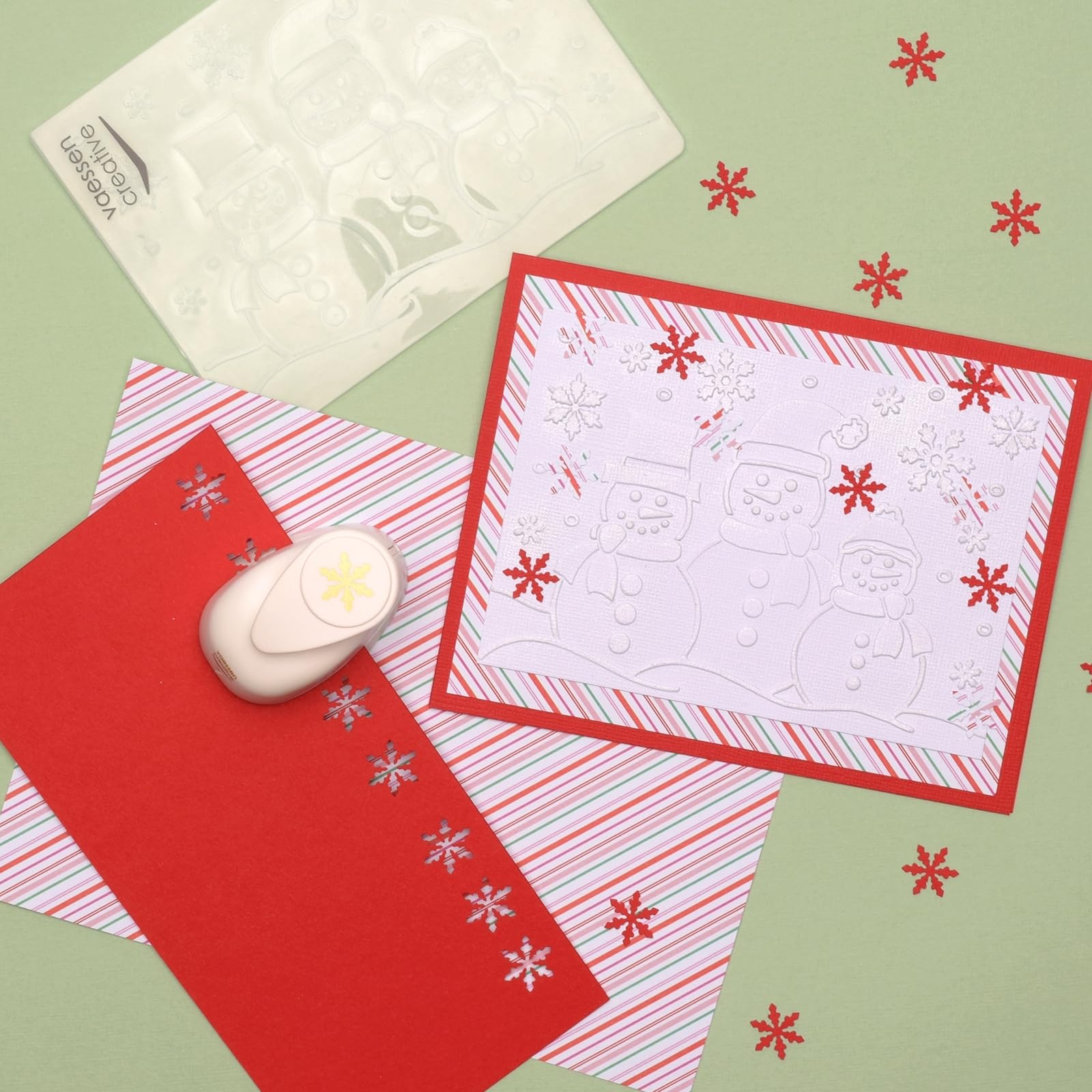 Vaessen Creative Carpeta de Embossing Muñecos de Nieve 14,6 x 10,7 cm – Plantilla de Repujado para Tarjetería, Scrapbooking, Journaling – Reutilizable, Resultados Precisos, Para Máquinas de Troquelado
