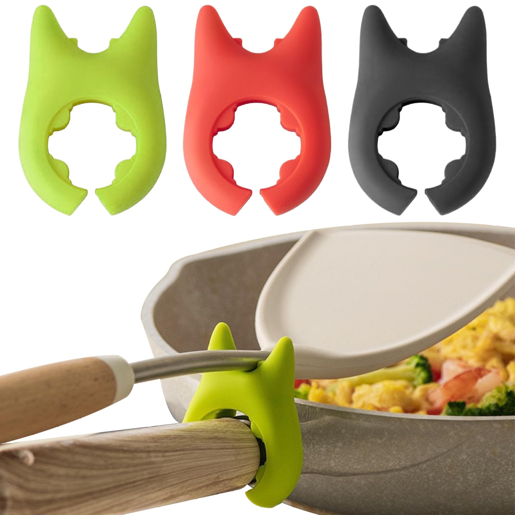 Vervevum Soft Silicone Spoon Rest, 3PCS Devil Shaped Spatula Holder, Adjustable Non Slip Cooking Spoon Holder, Reusable Silicone Utensil Rest for Pot Boil Over Spill Stopper, Spatula