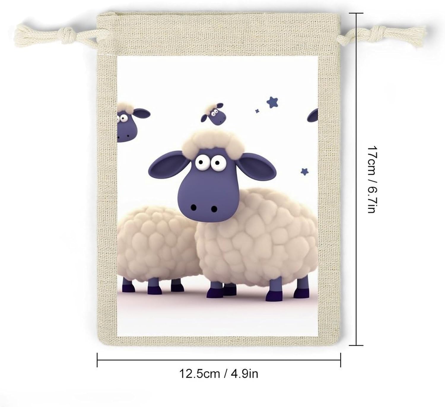 FekiLoot Sheep Cotton Linen Drawstring Bags Pack of 8 image 2