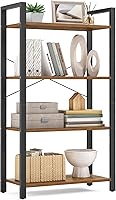 VASAGLE 4-Tier Industrial Bookshelf Steel Frame Bookcase 11.8x26x47 Inches Rustic Brown Black ULLS60BX Living Room Office