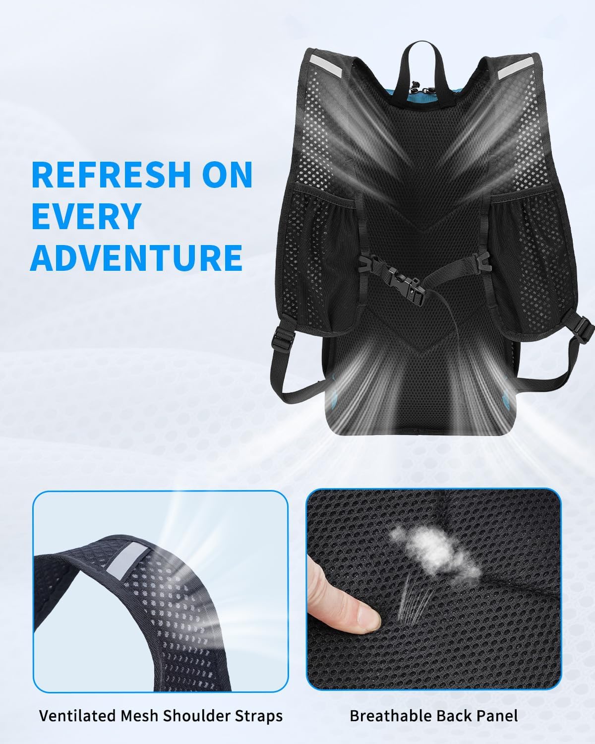 Blue Quartz Hydration Backpack with 2L Water Bladder, 18L Hiking Backpack for Women Men, Lightweight Water Pack with Phone Pocket for Quick Access, Hydration Pack for Cycling, Running, Biking