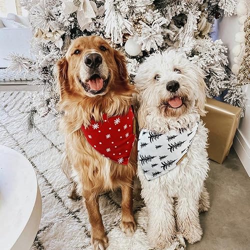Miniatura 2 de CROWNED BEAUTY Bandanas navideñas para perros, paquete de 2 unidades, juego de pinetrees, bufandas reversibles triangulares ajustables para perros