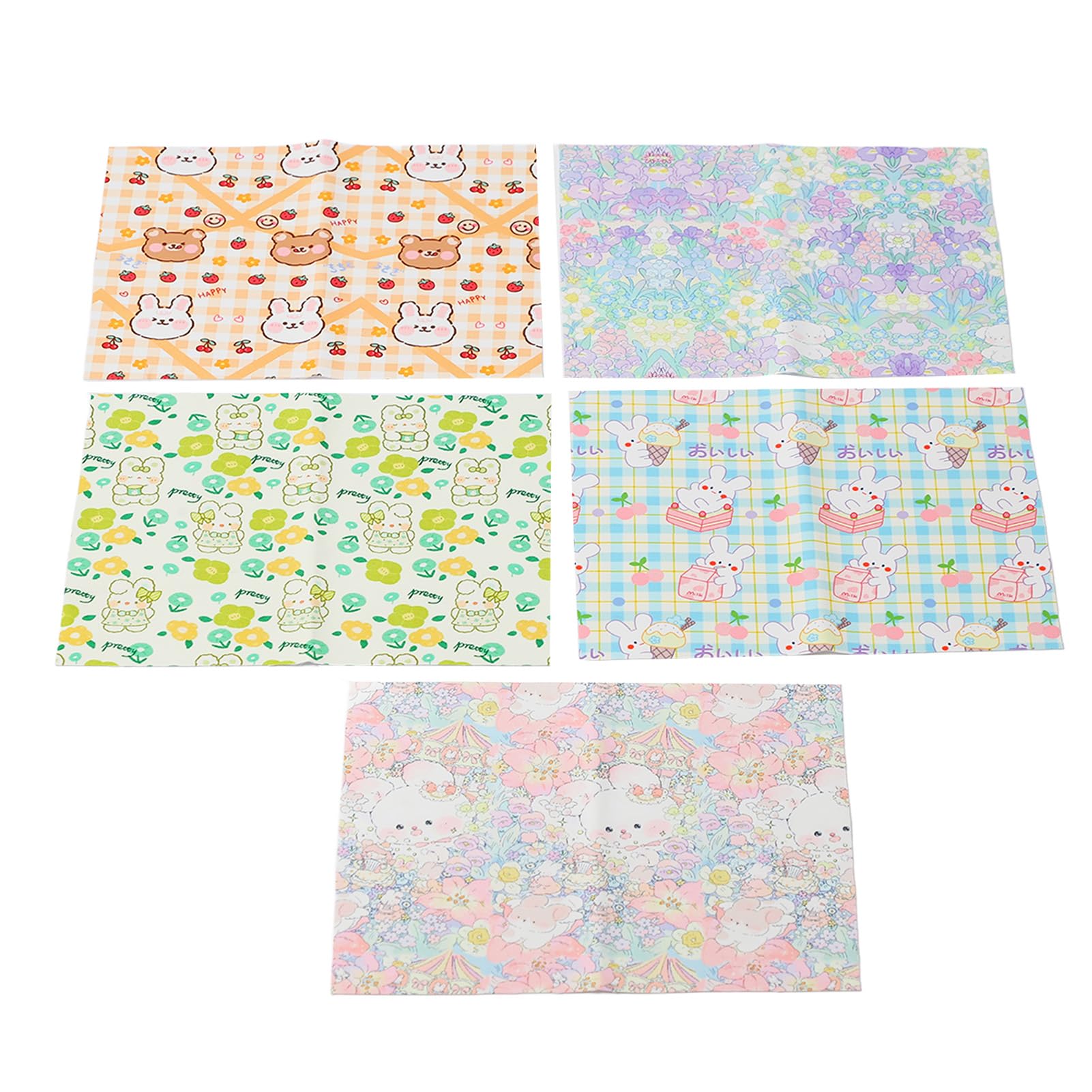 Respicefinem 5 Pcs Sewing Fabric with Cute Cartoon Pattern Anti Fading Soft Touch Ideal for DIY Quilting Tablecloth Bag Curtain 40x50cm (40x50cm/15.7x19.7in)