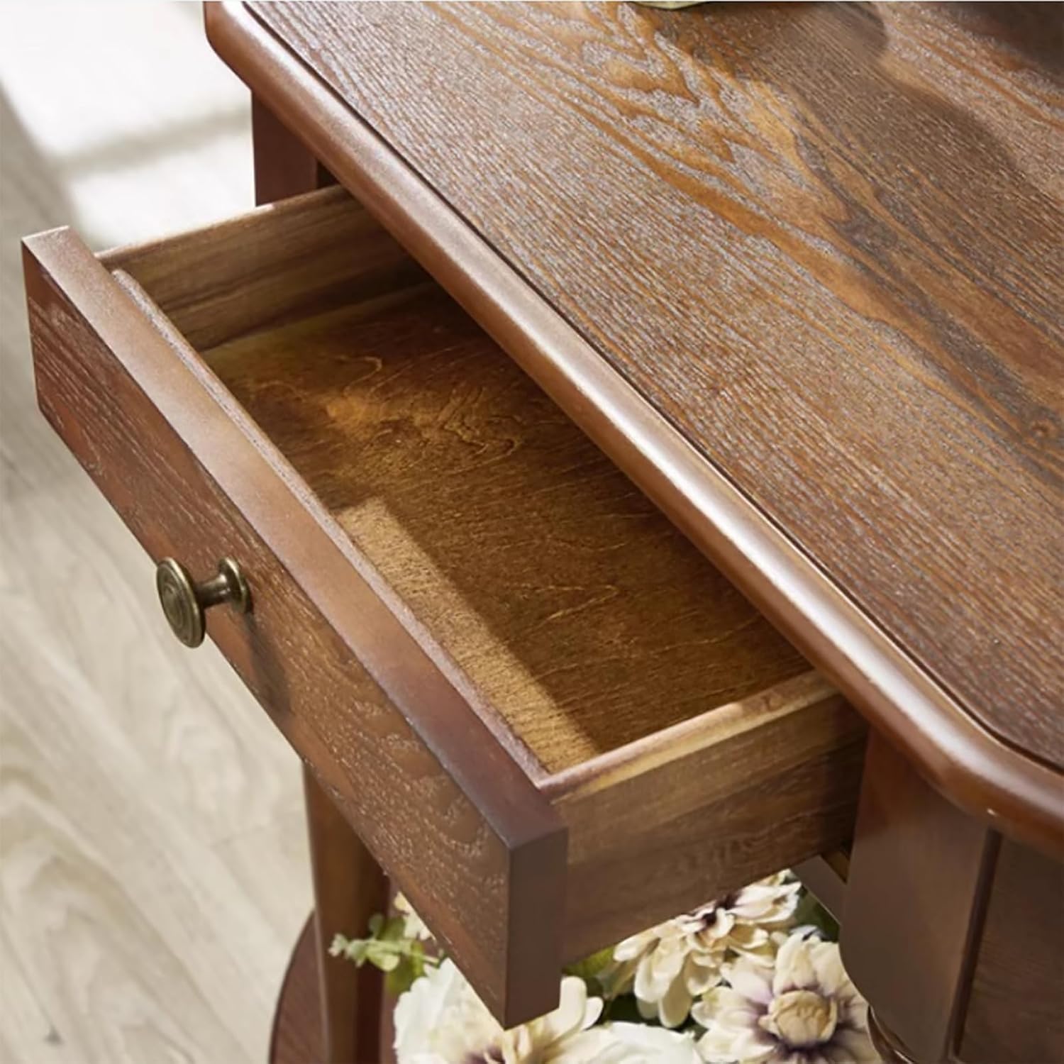 Consolle a mezzaluna in legno massello con ripiano Der & Sto tavolo da ingresso semi-circolare per soggiorno 100 cm noce h (L x P x A) 30 cm x 80 cm