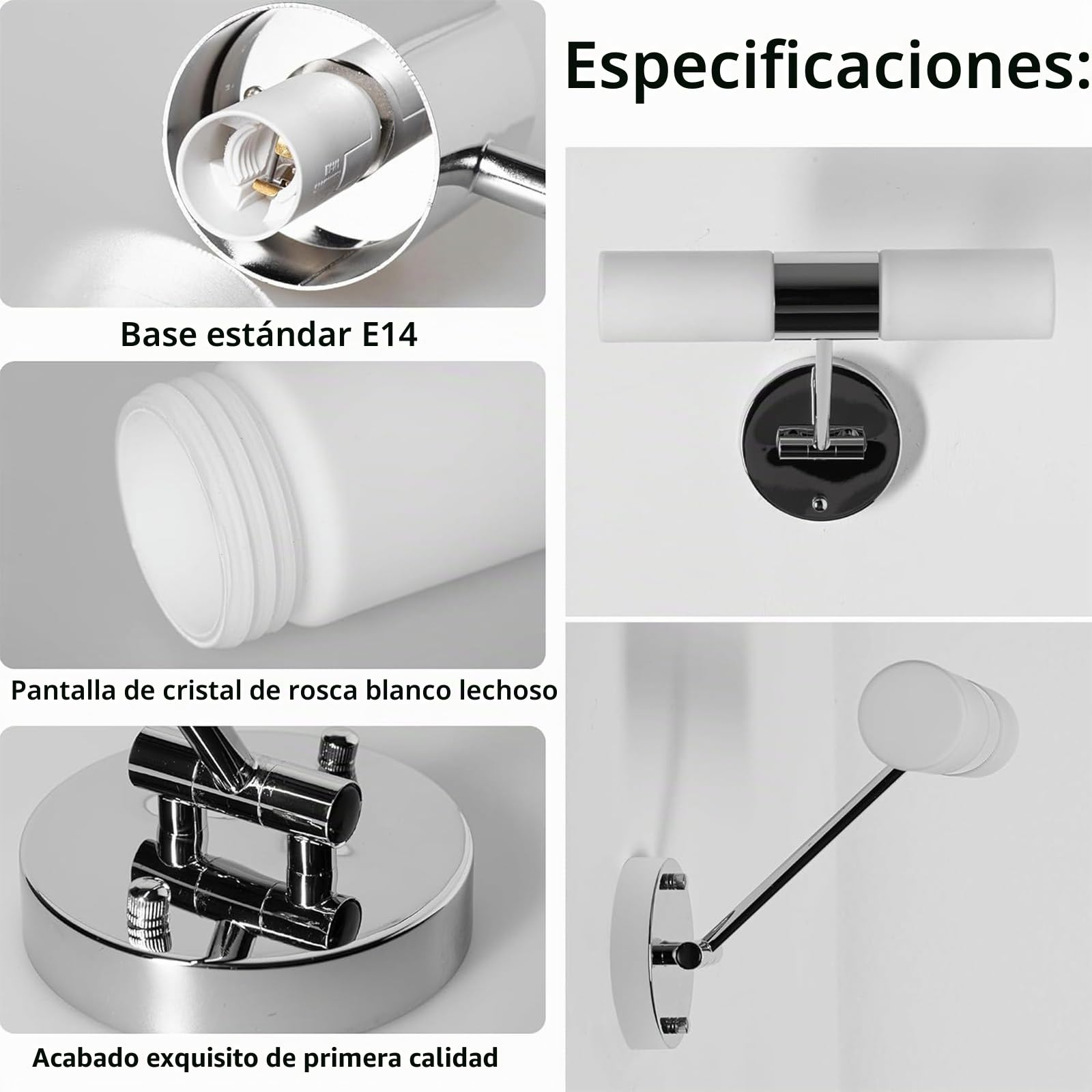 Alpinaluz Aplique de Pared 2×E14 con Cristal Opal y Metal Cromado IP44 | Brazo giratorio para orientar las dos luces en posición horizontal o vertical: baño, espejo, tocador, pasillo y dormitorio