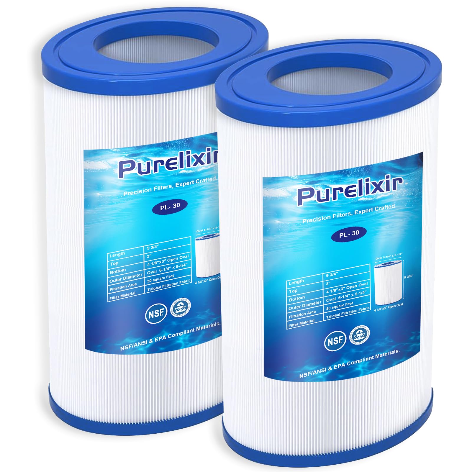 Purelixir NSF Certified PDM30 Spa Filter Compatible with PDM30 for Dream Maker Hot Tubs 461269, Oval Spa Filter, 30 Sq. Ft, L x OD:9 3/4