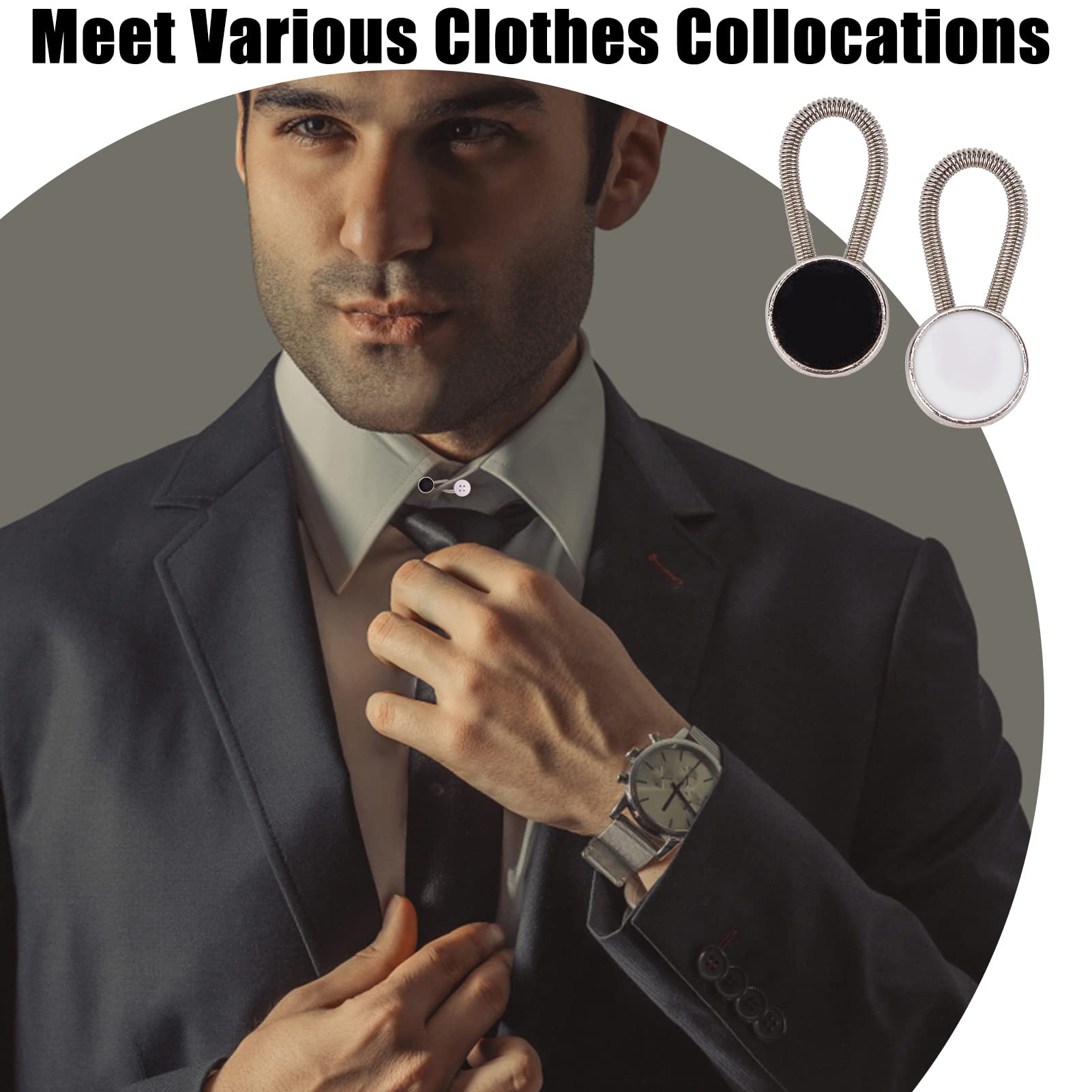 KUNTAERY Lot de 12 rallonges de boutons de col de chemise, confortables pour chemises habillées pour hommes, extension instantanée de col à nouer, blanc, argent, noir, 1,3 à 2,5 cm KUNTAERY Lot de 12 rallonges de boutons de col de chemise, confortables pour chemises habillées pour hommes, extension instantanée de col à nouer, blanc, argent, noir, 1,3 à 2,5 cm