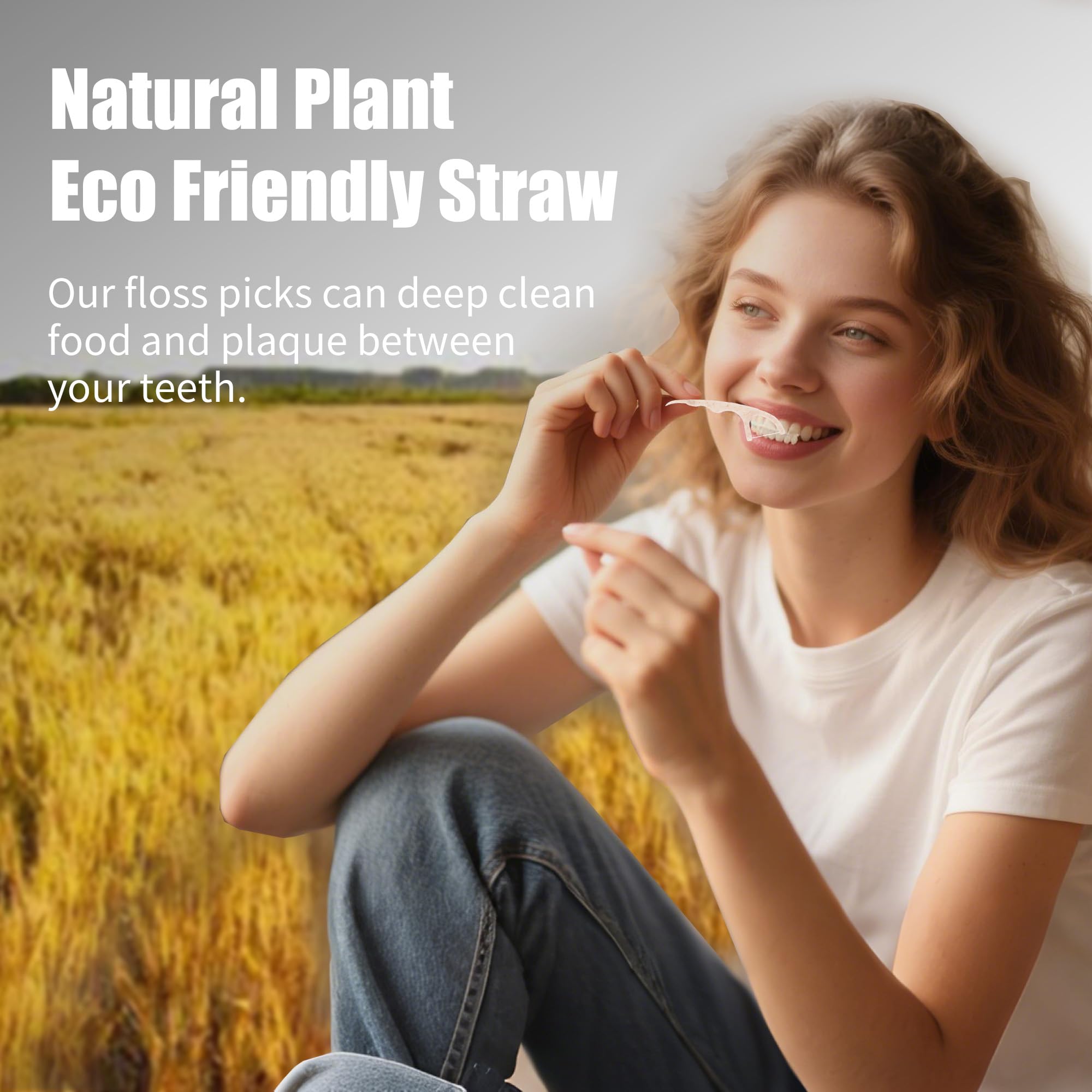 Palillos de hilo dental biodegradables, 300 unidades, mango a base de plantas veganas, respetuoso con el medio ambiente, limpieza suave para niños y adultos en las encías (300)