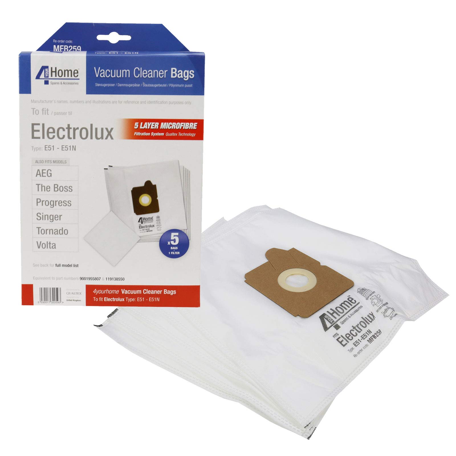 4Yourhome Masterpart 5 X Hoover Bags Compatible With Electrolux E51 E51n E65 Z1011 Z1015 Z2300 Boss Mondo Vacuums