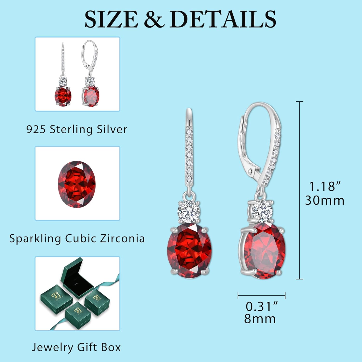 FJ Dangle Drop Earrings 925 Sterling Silver Solitaire Leverback Earrings Birthstone Jewelry for Women - Image 6