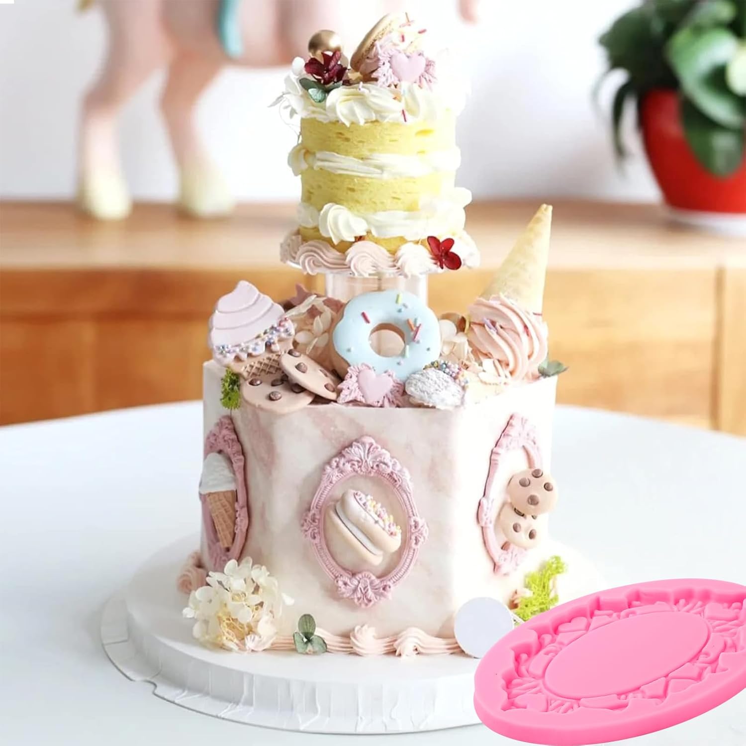 Baroque Love Mirror Frame Silicone Mold,European Scroll Relief Fondant Mold,Retro Rose Picture Frame Chocolate Mold,for Cake Decoration,Gum,Marzipan,Flower Paste,Resin,Clay Crafts Set of 4 - Image 2