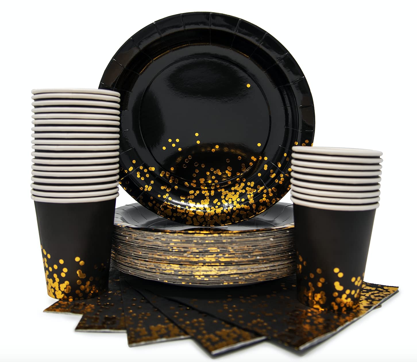 50 Assiettes Carton Fête Noires & Dorées CEILIWEN | 22.9cm | Anniversaire, Soirée