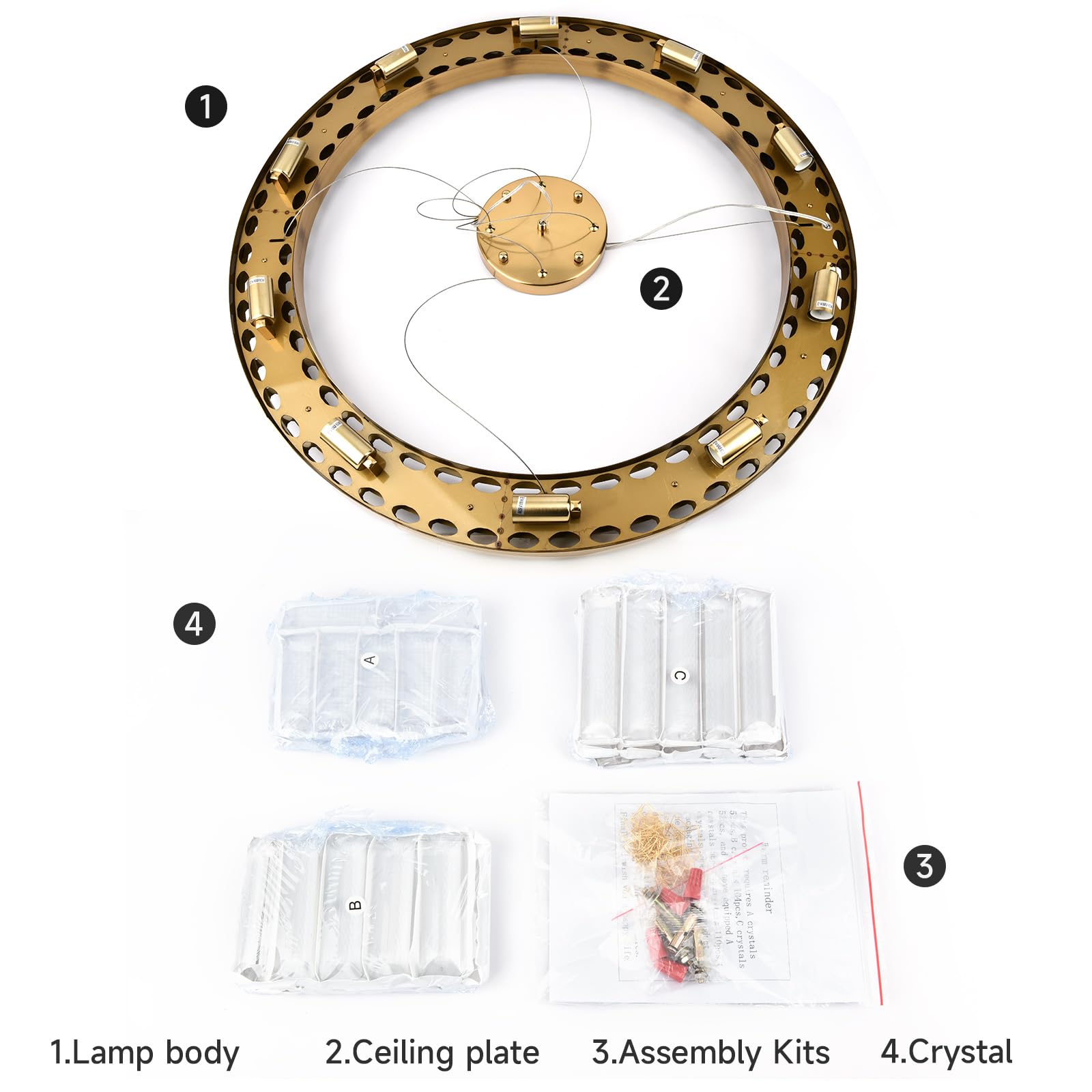 Lampadario moderno di cristallo a sospensione d'oro, lampada di cristallo a sospensione rotonda, 20xE14 lampada a sospensione per soggiorno, sala da pranzo, camera da letto, Φ80cm