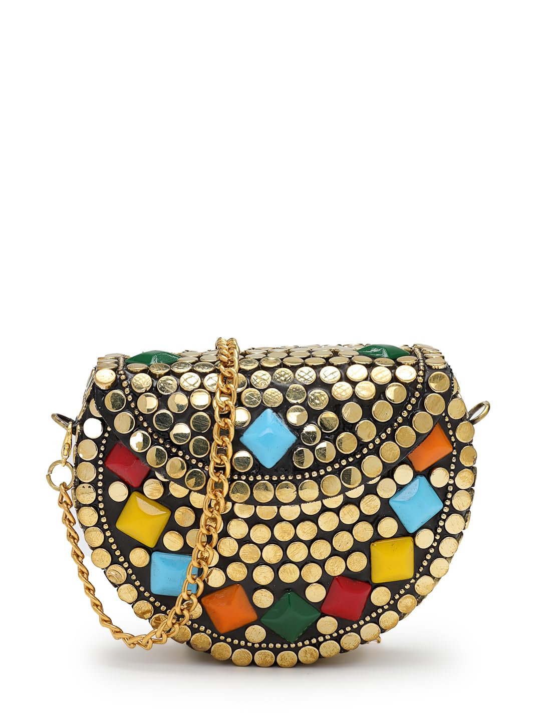Metal Mirage Diamond Enamel Embellished Clutch For Ladies | Party & Wedding Handbag-image-47