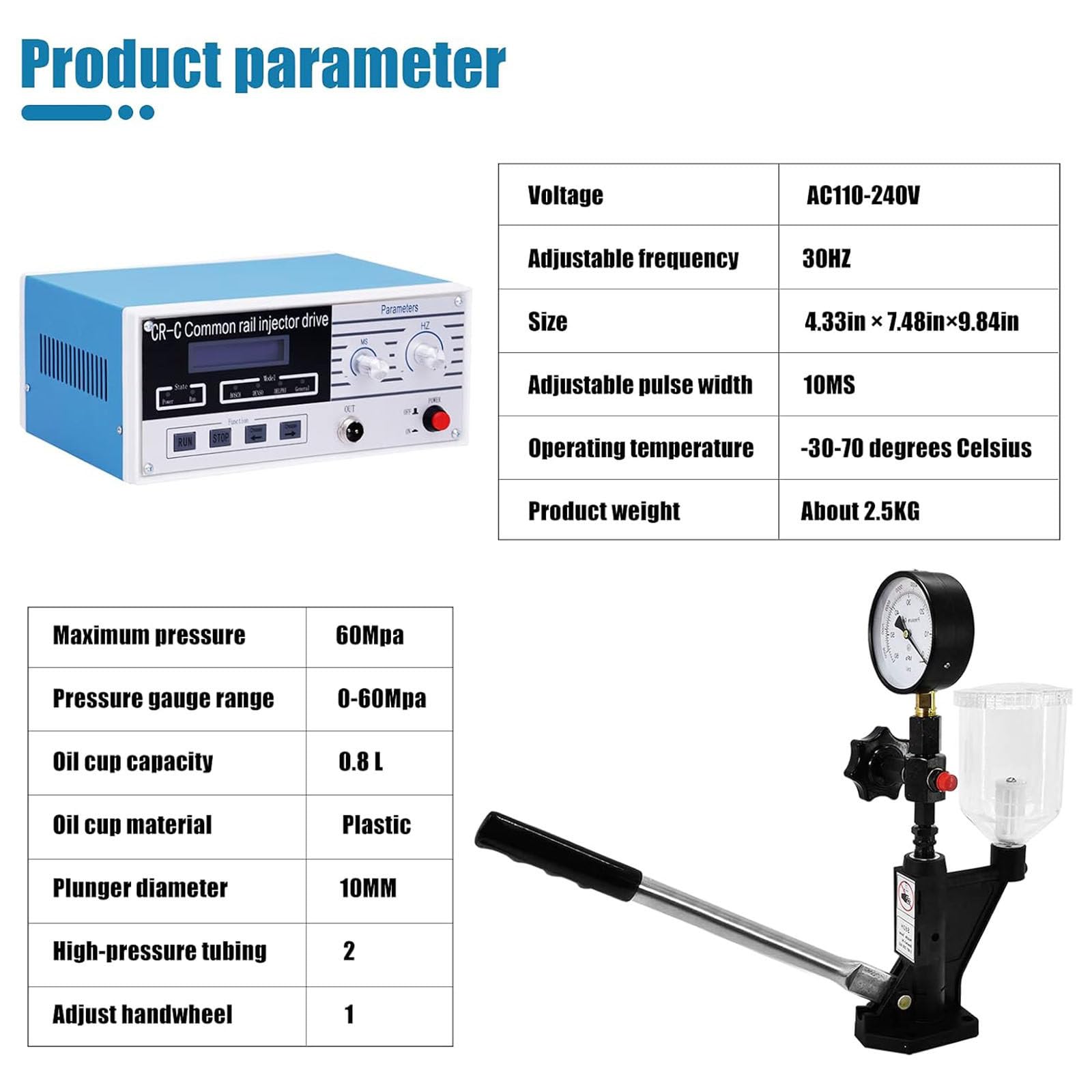 Comprobador de inyectores comunes diésel multifunción, Detector de inyectores Common Rail de Alta presión CRC + Juego de calibrador de boquillas S60H, Mesa de calibración del comprobador