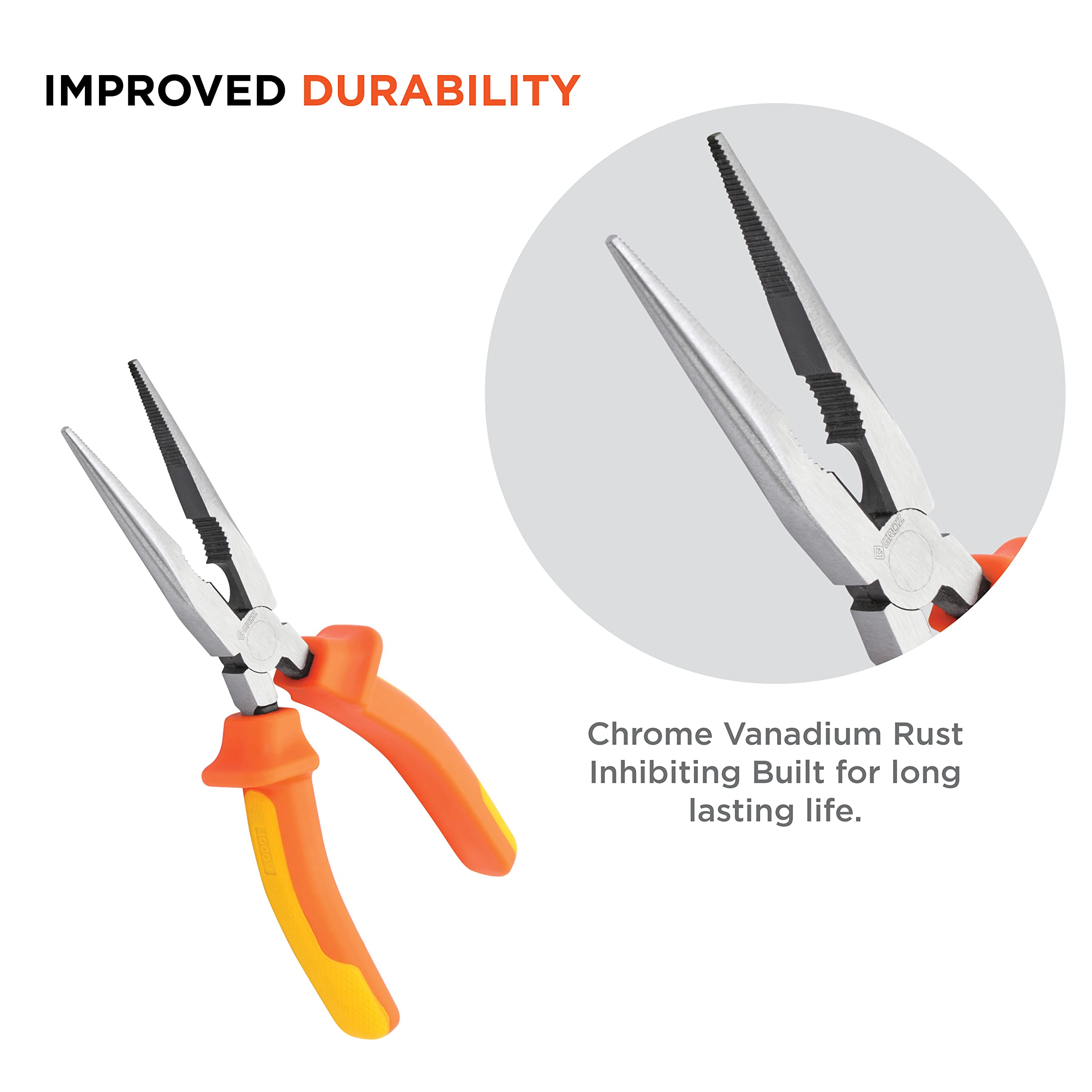 GROZ 7 inch Long Nose Insulation Plier with Insulation to 1000V AC| Ideal for Cutting & Gripping Wires Corrosion Resistant| Shockproof | Length: 175 mm| LNP/CV/7 1
