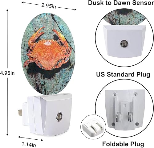 Miniatura 3 de Luz nocturna de cangrejo azul, mariscos, hierba marina, luces nocturnas enchufables a la pared, 0.5 W, luces LED de encendidoapagado automático para