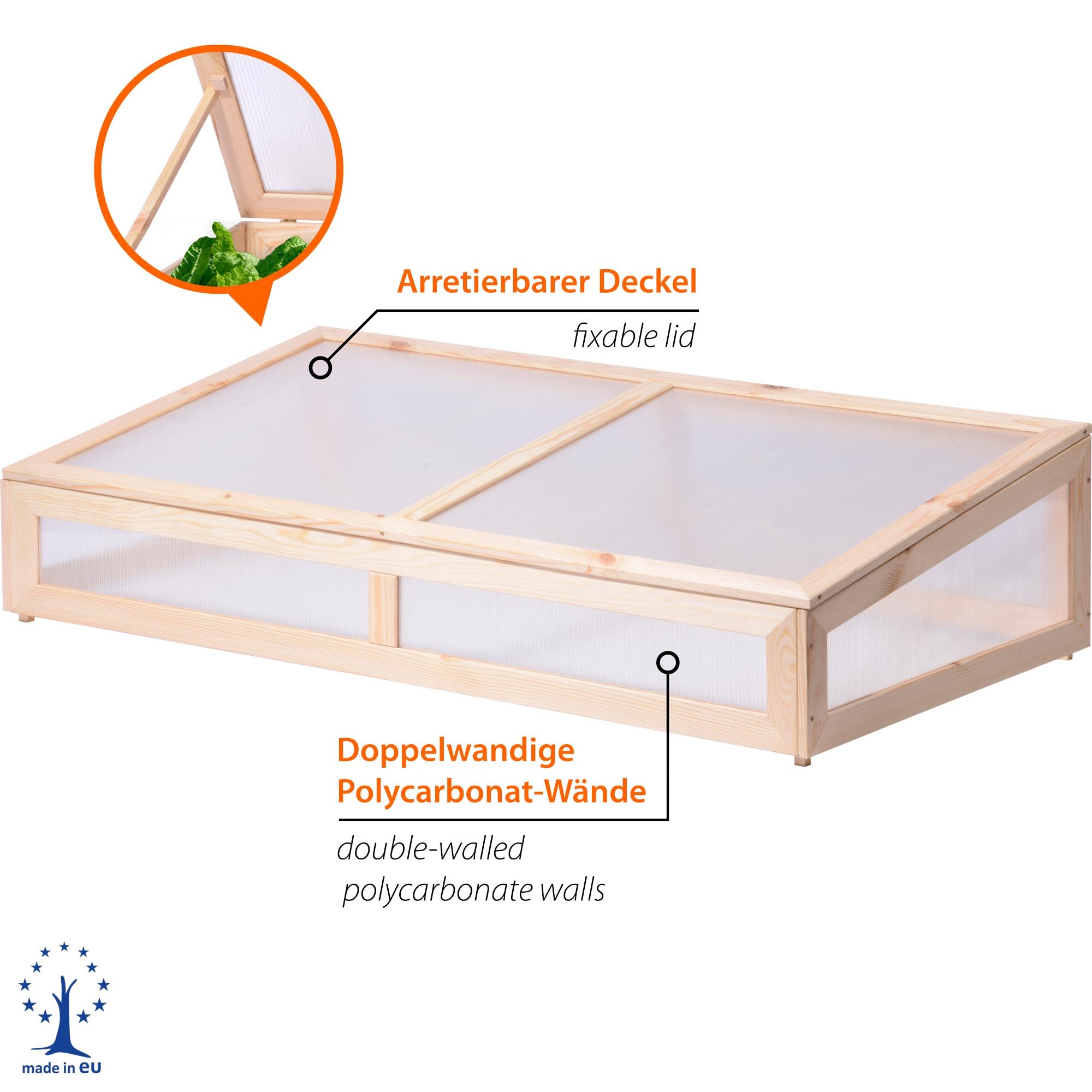 dobar® 58402FSC Frühbeet-Aufsatz | Anzucht Aufsatz für Hochbeete oder Gartenboden | Anzuchtkasten Massivholz | Frühbeet-Kasten für Gemüse/Salate/Beeren | Gewächshaus | 128 x 67 x 31,5 cm | Natur