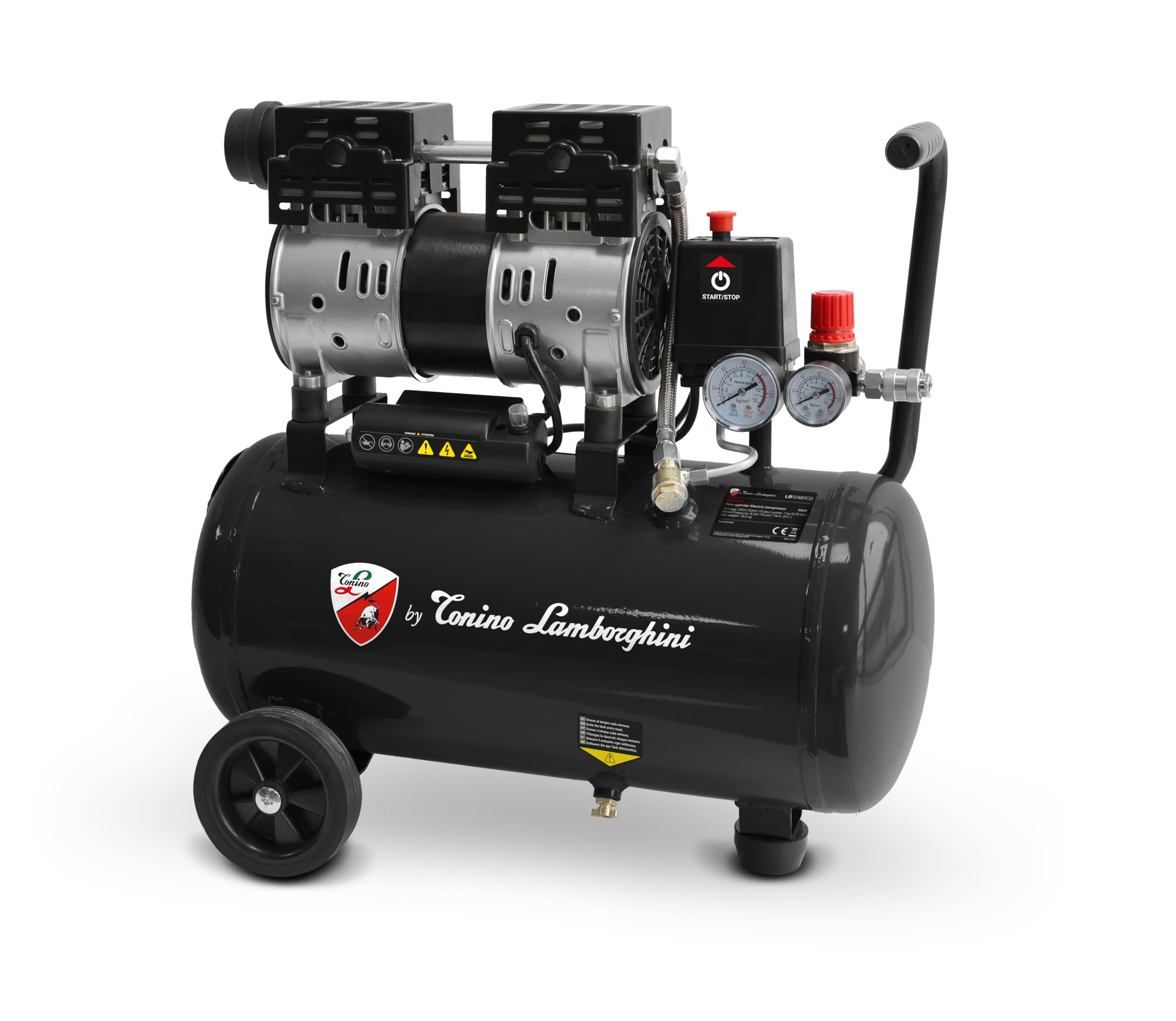 by Tonino Lamborghini GM - Compresor de Aire Eléctrico Silencioso 24L 1HP 8 Bar
