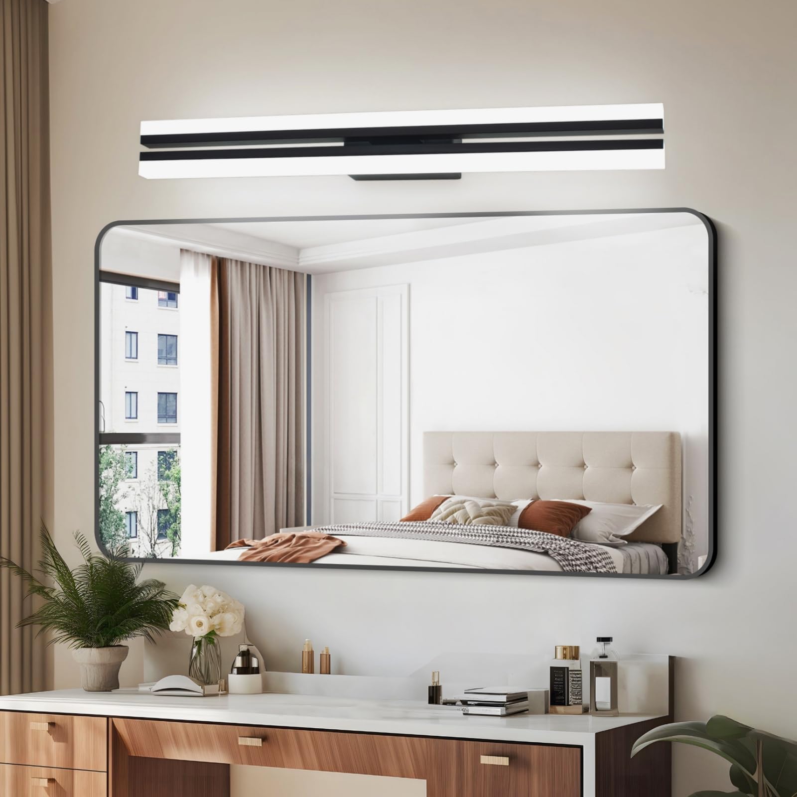 40cm super brillante luces del espejo del baño, 12W LED luces de la pared de la tabla de lavado, luces de la pared del cuadro de la sala de estar, 6000K negro mate IP44