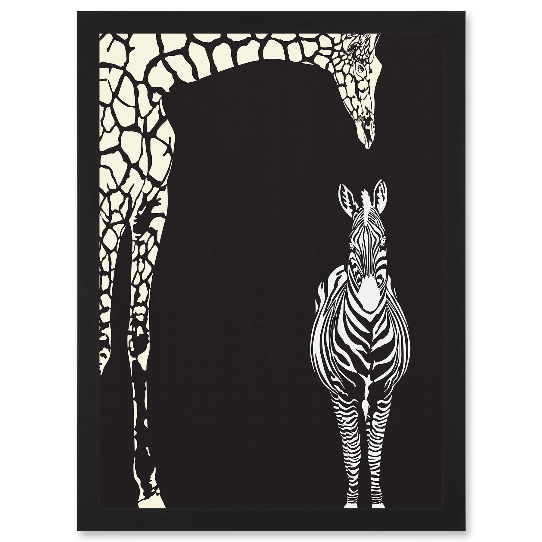 Artery8 Zebra And Giraffe B&W Zoo A4 Artwork Framed Wall Art Print