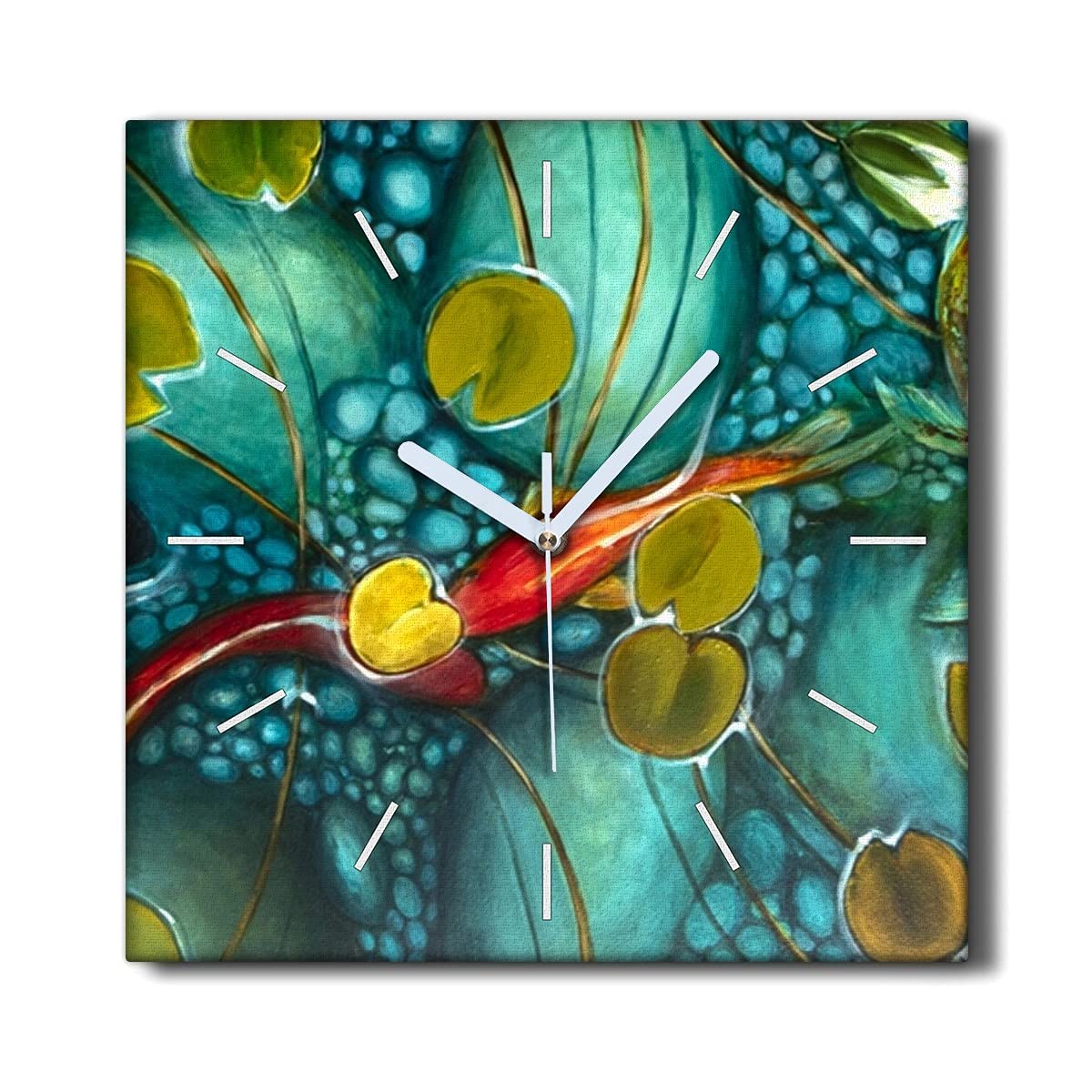 Horloge sur Toile 30x30cm Coloray Motif Poisson Koi pour Décoration Murale de Salon