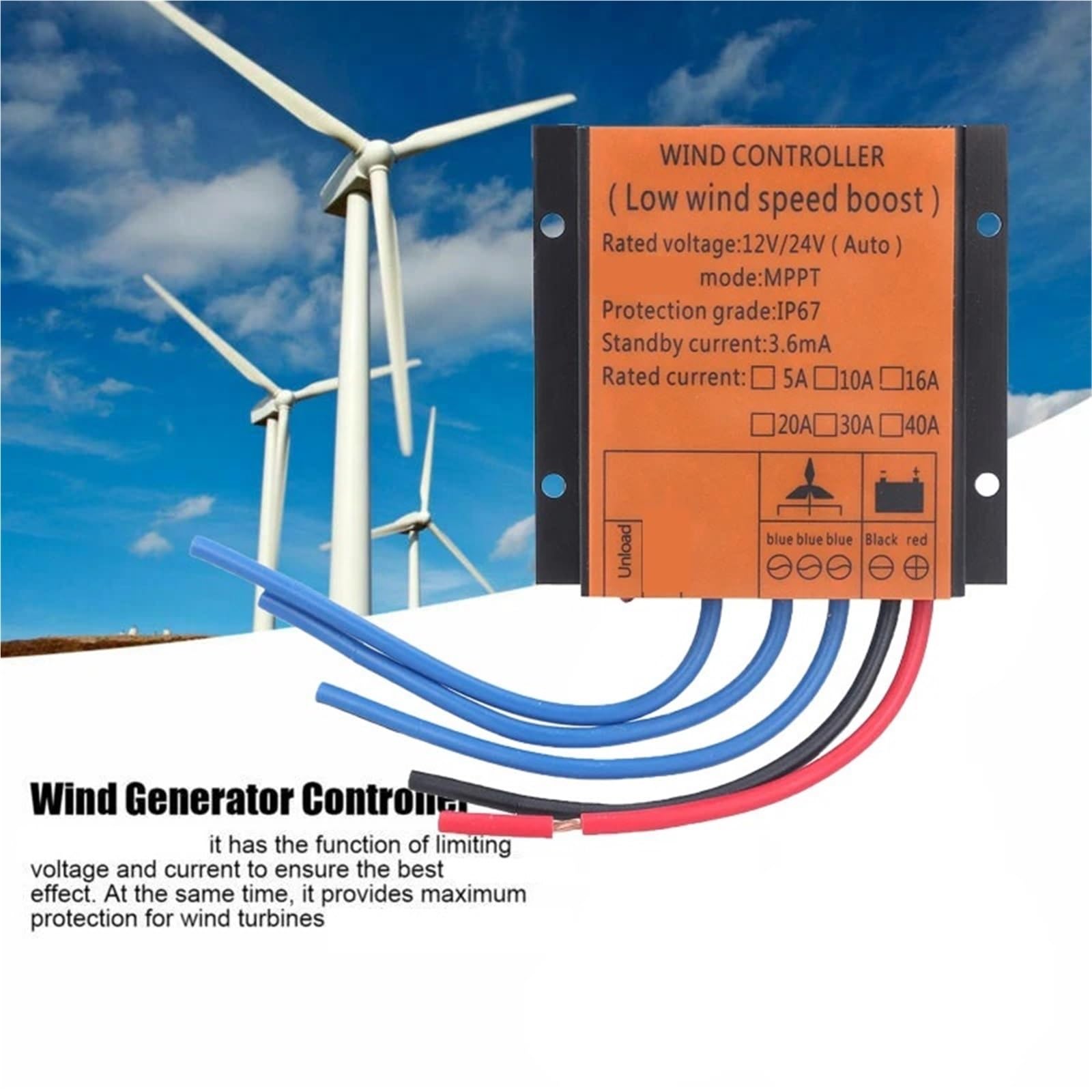 Generador de viento, Regulador de bajo impulso viento para controlador molino pequeño para generador,para el hogar barco marino(200W)