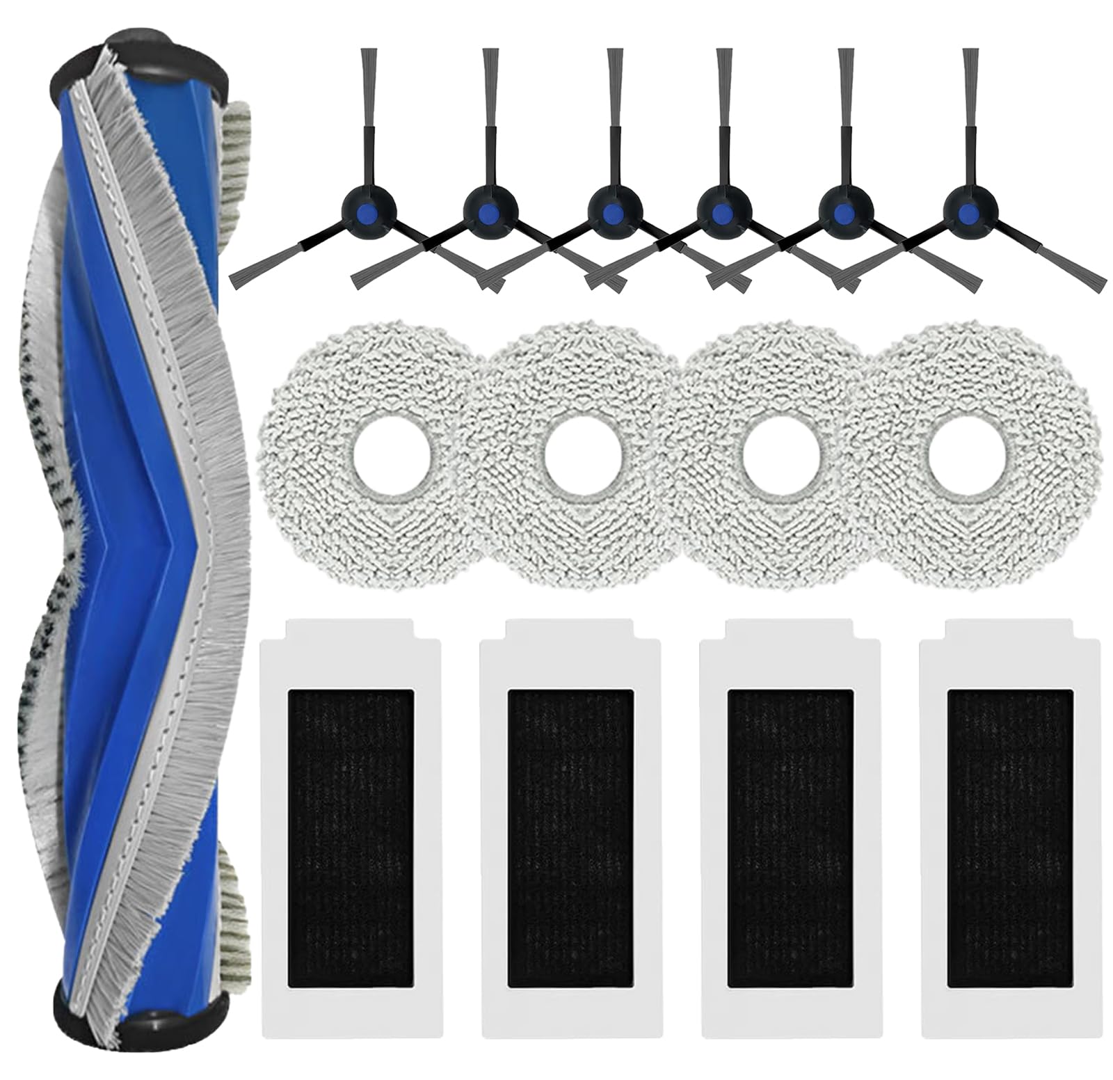 Replacement Accessories for ECOVACS DEEBOT T30S,T30S Combo,T30S Care,T30S AI, for Yeedi M12 PRO+ Robot Vacuum, 1 Main Brush, 6 Side Brushes, 4 Hepa Filters, 4 Mop Cloth Pads