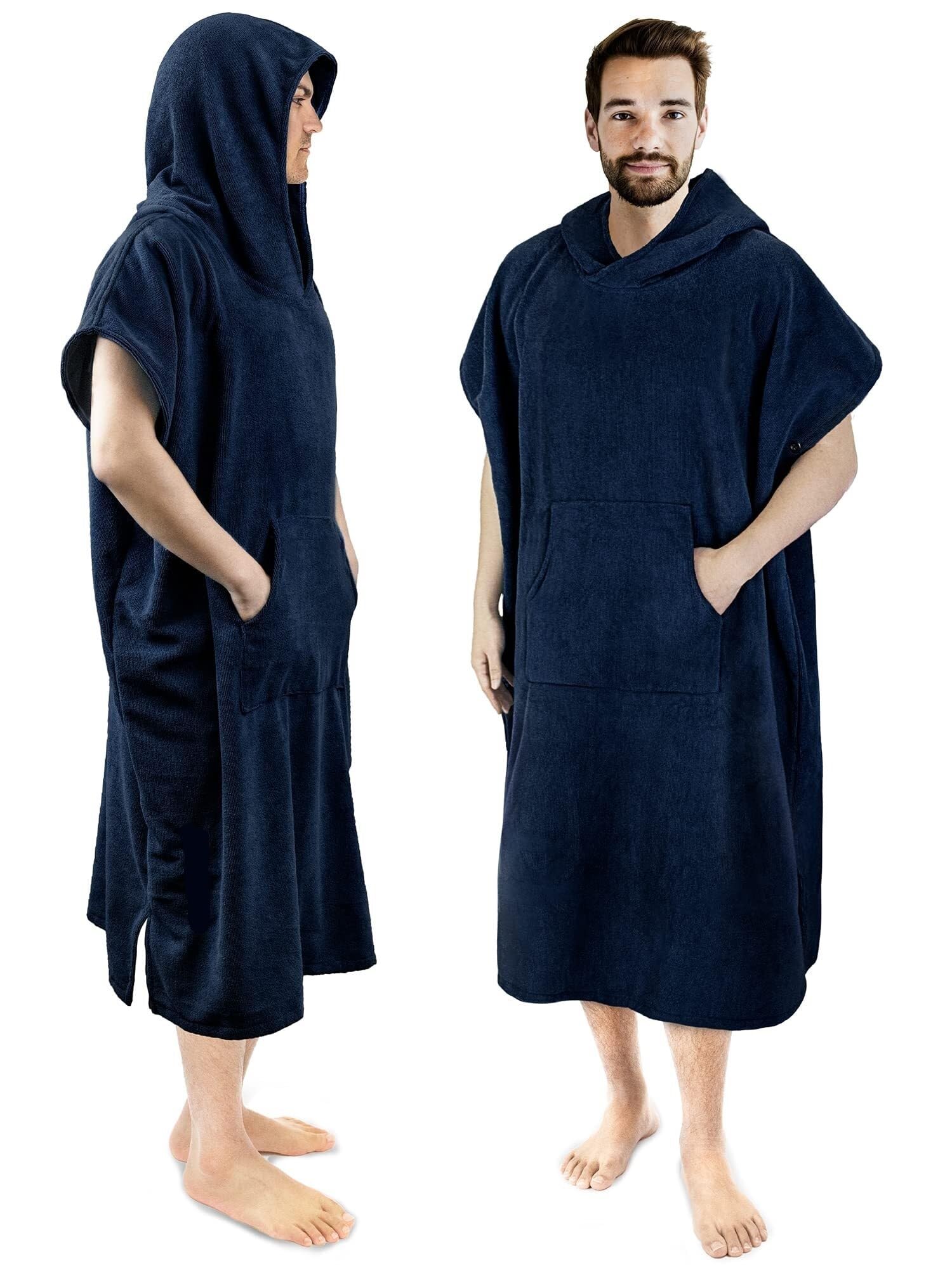 Générique Poncho De Bain Adulte,Poncho Surf Poncho Surf avec Capuche, Serviette Change Séchage Rapide Plage, Natation,Les Sports Plein Air, for Hommes, Absorbante Portable Poche(Blue 2)