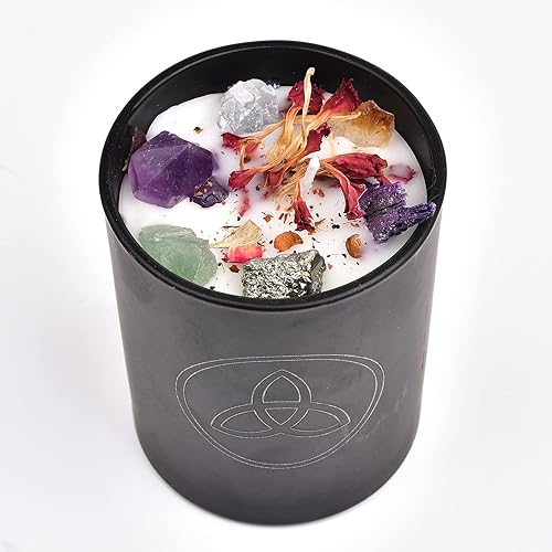 Miniatura 8 de Vela perfumada con cristales en el interior de cristal curativo, vela en tarro de cristal grabado pentagrama