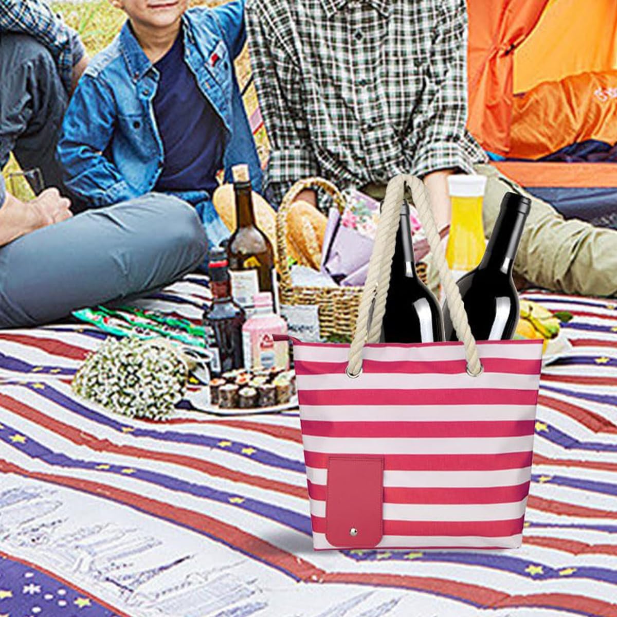 Isolierte Weintasche mit Getränkespender, tragbare Picknicktasche, Hand-Weinträger für den Strand, Outdoor-Campingtasche für Reisen, Picknicks und Sportaktivitäten, Rot