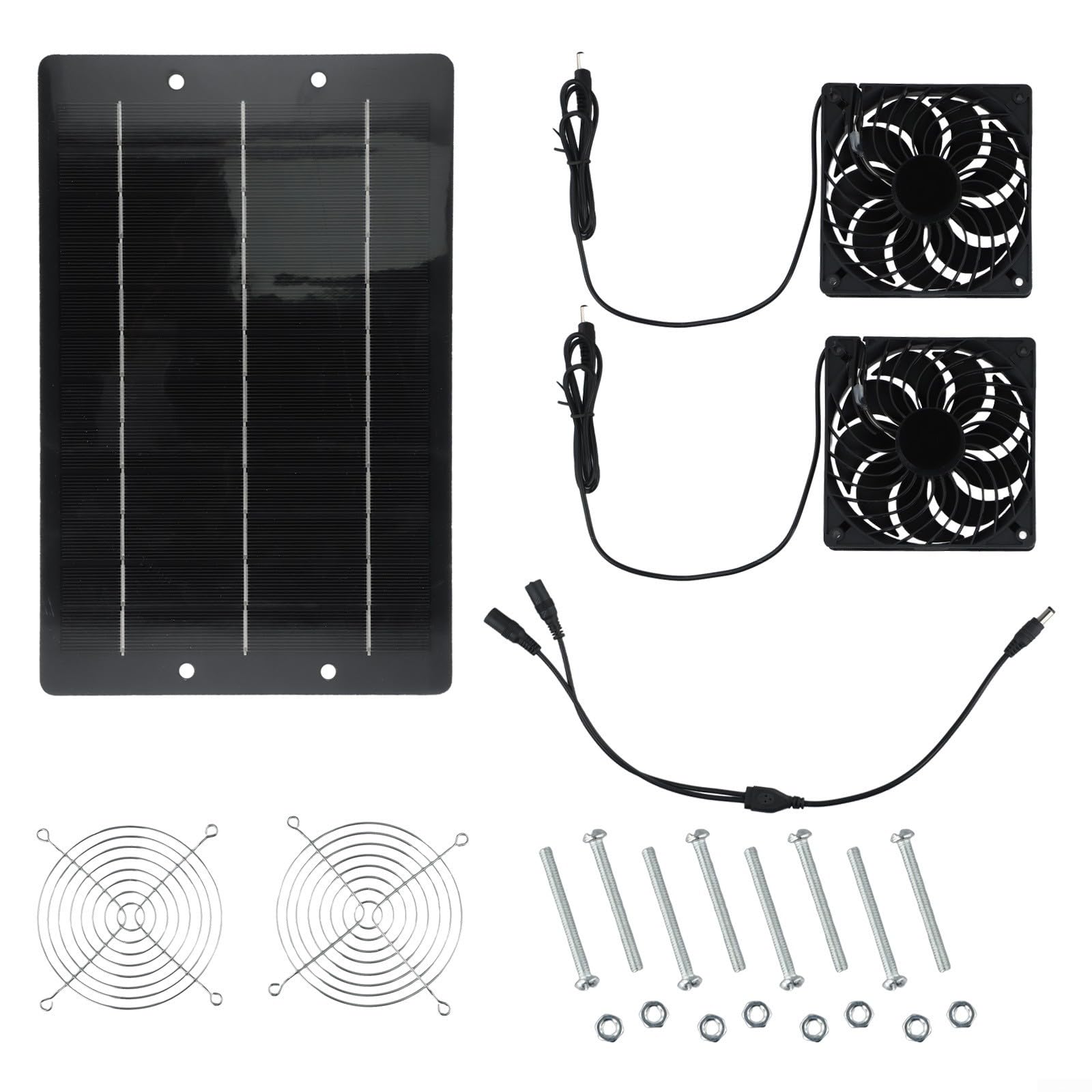 Kit de ventilateur d'échappement solaire 12 V (40 W) avec deux ventilateurs pour refroidissement de serre, flux d'air et ventilation portable – Panneau solaire monocristallin, sans