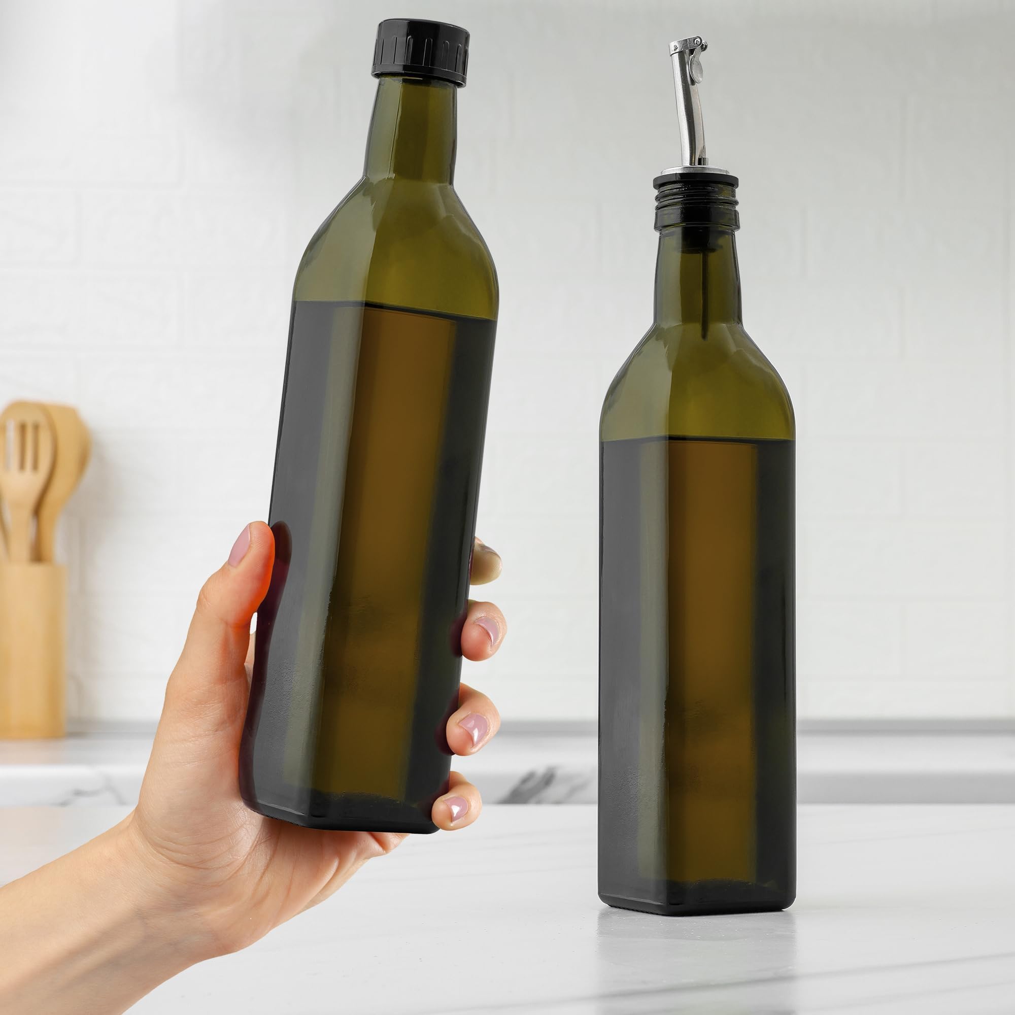 Diamond Olivenölspender Aus Glas – 2er Set à 284 Ml, Mit Edelstahl-Auslauf & Staubkappe – Für Öl, Essig, Sirup