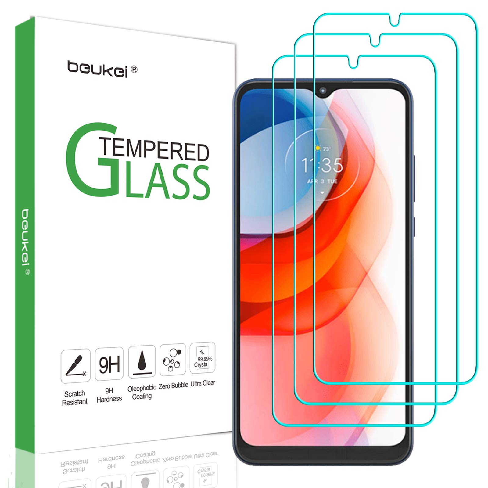 Beukei(3 Pack) Compatible for Motorola Moto G Play (2021) Screen Protector Tempered Glass, Touch Sensitive,Case Friendly, 9H Hardness