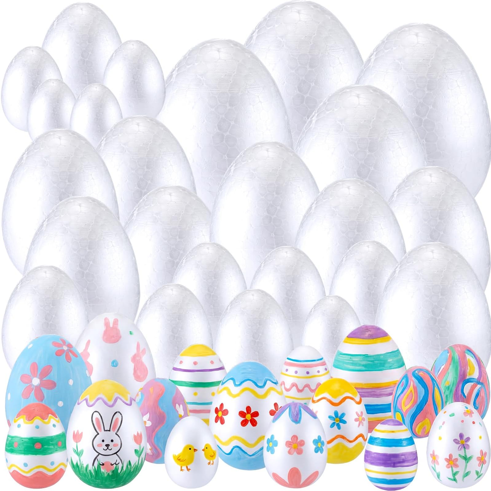 Zonon 40 Pcs Easter Foam Egg for Crafts DIY White Craft Egg Foam Natural Polystyrene Handmade Ball for Easter Craft Home Decoration, Multisize Packaging (Multisize)