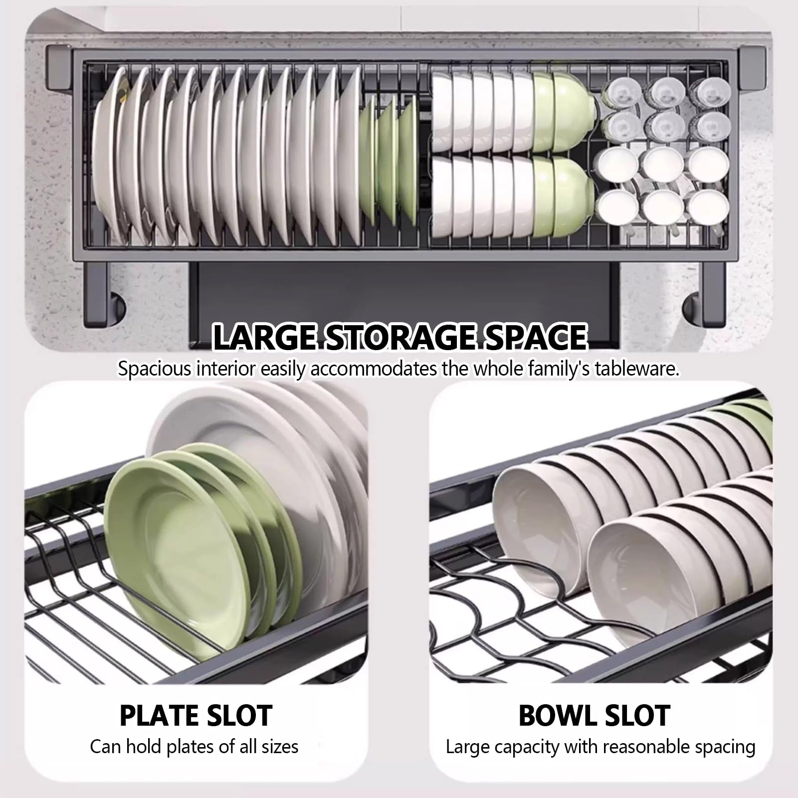 Doppellagig - Soporte de cocina con estante para cuchillos, escurridor de platos de 95 cm con Hoo, nizador de encimera para fregadero, escurreplatos que ahorra espacio.